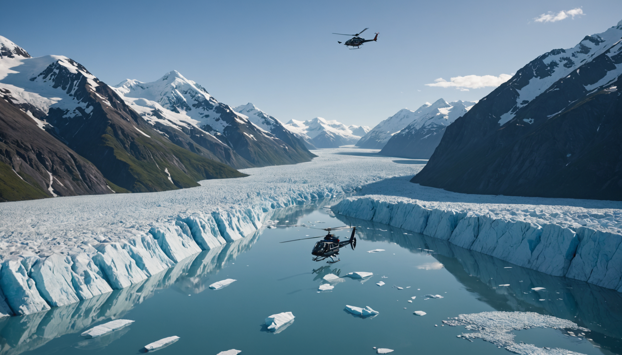 Helicopter overlooking Knik Glacier