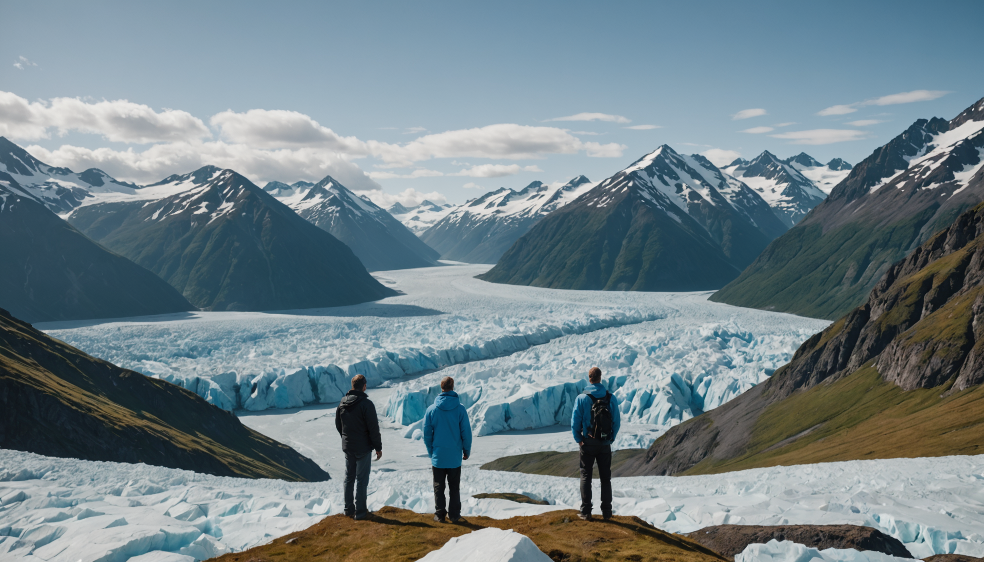 A couple standing on the Knik Glacier during their elopement ceremony