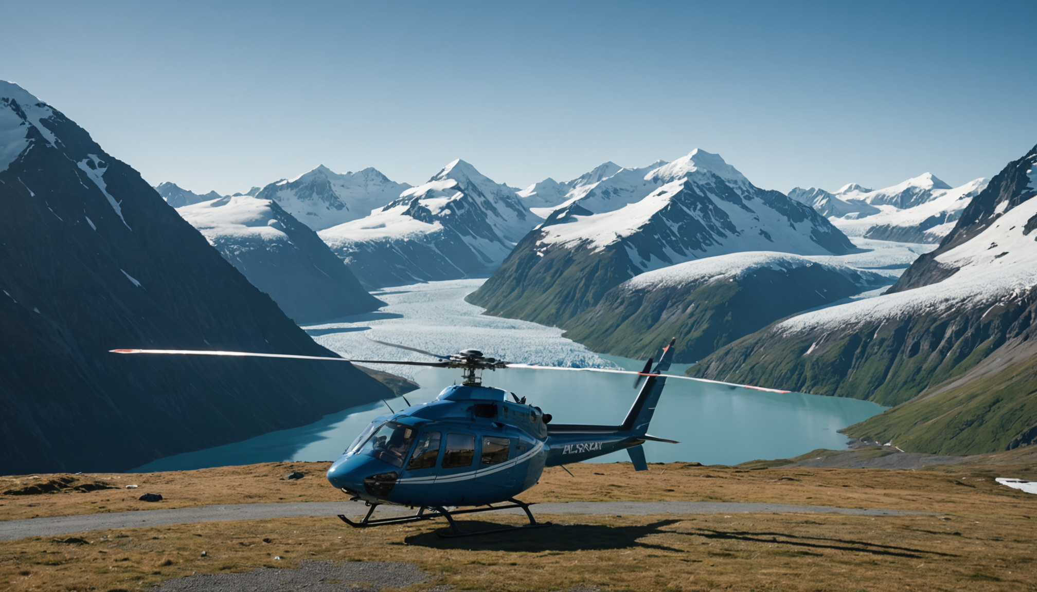 A pilot preparing a helicopter in the Chugach Mountains