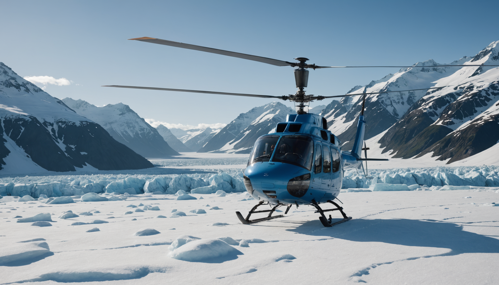 Helicopter landing on a snow-covered Alaskan peak