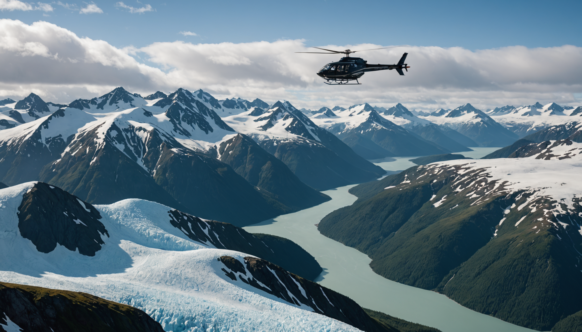 Helicopter over Ketchikan's rugged coastline