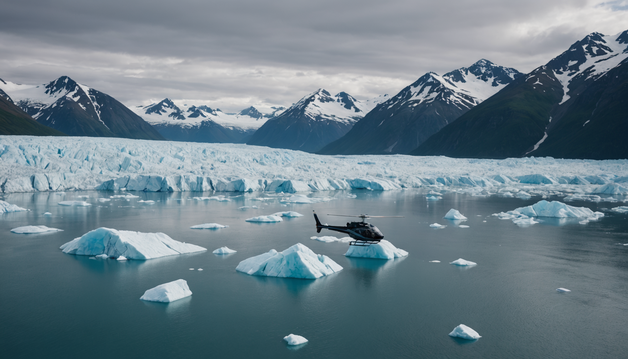 Helicopter landing on a glacier near Prince William Sound