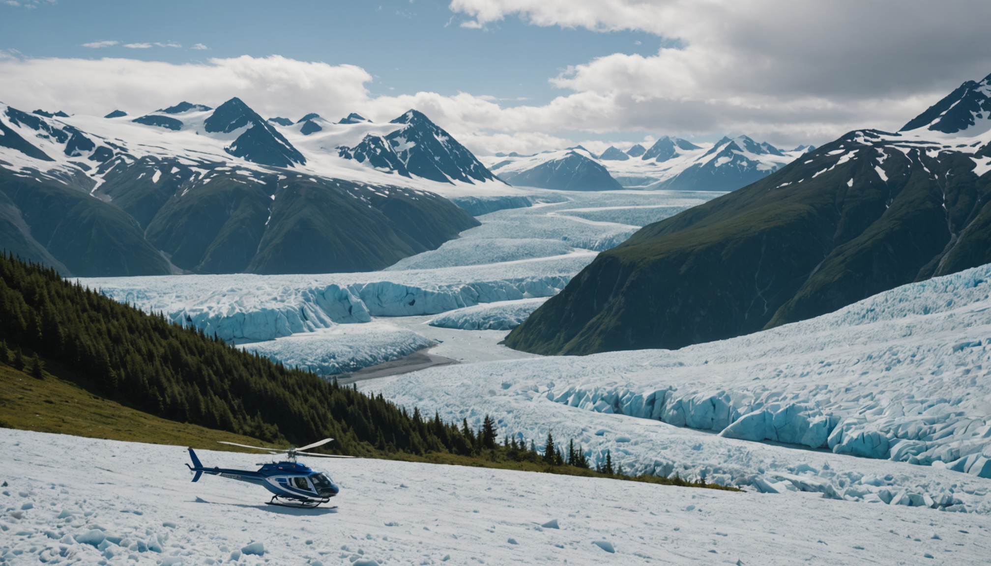 Helicopter landing on a glacier in Valdez, Alaska