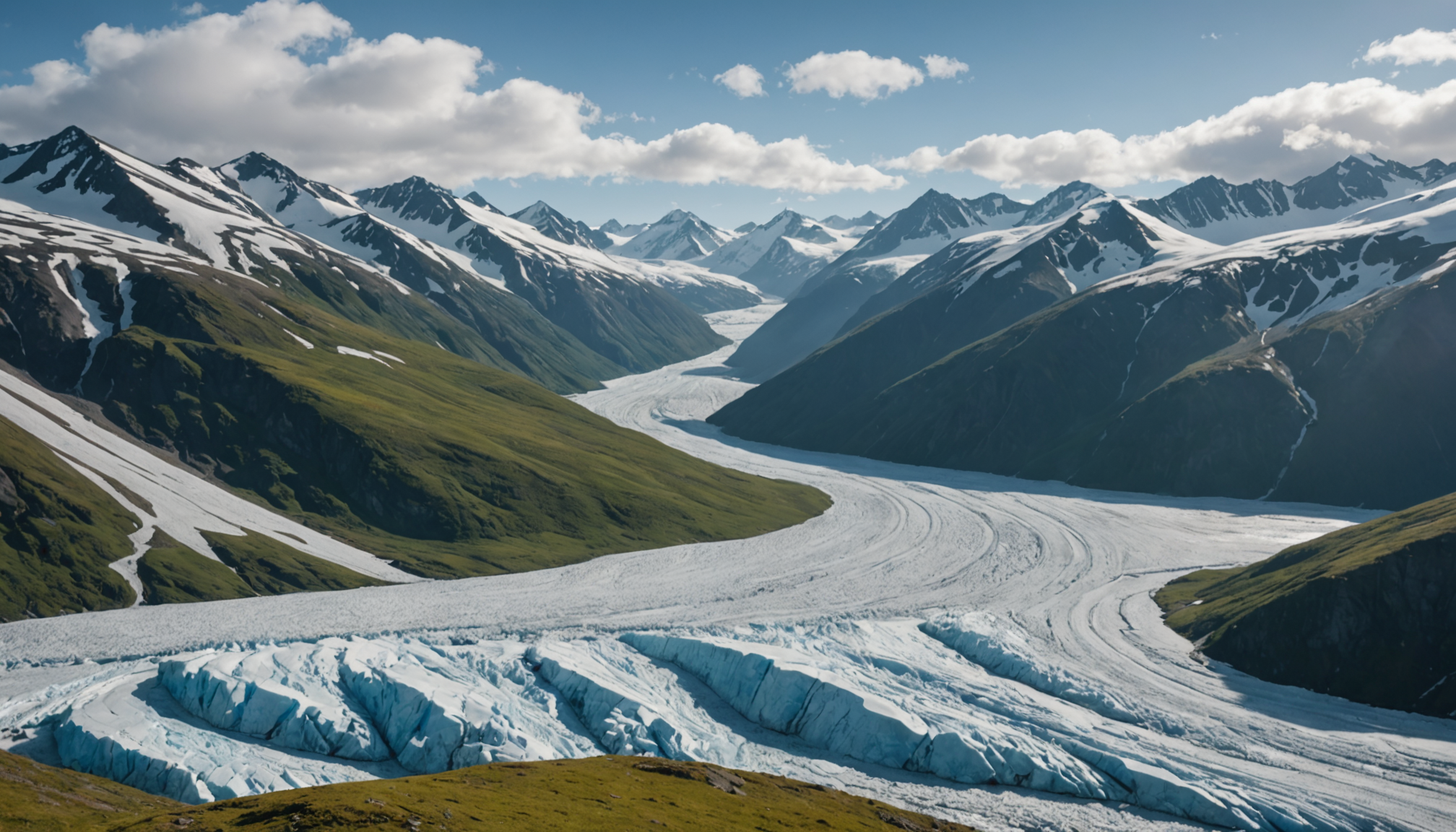 Helicopter flying over Hatcher Pass with snow-capped peaks in the background
