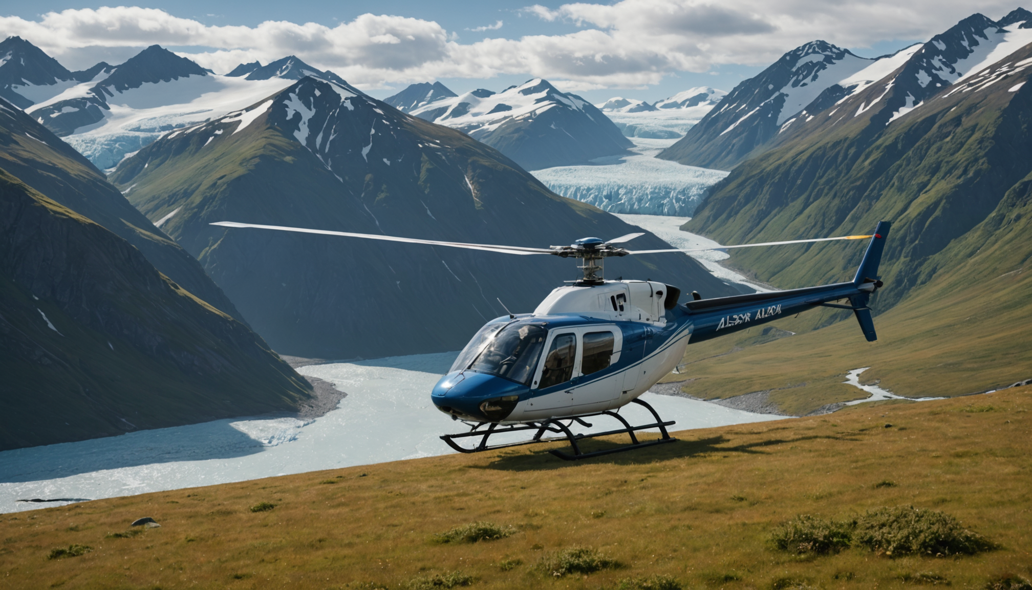 Helicopter landing near Hatcher Pass