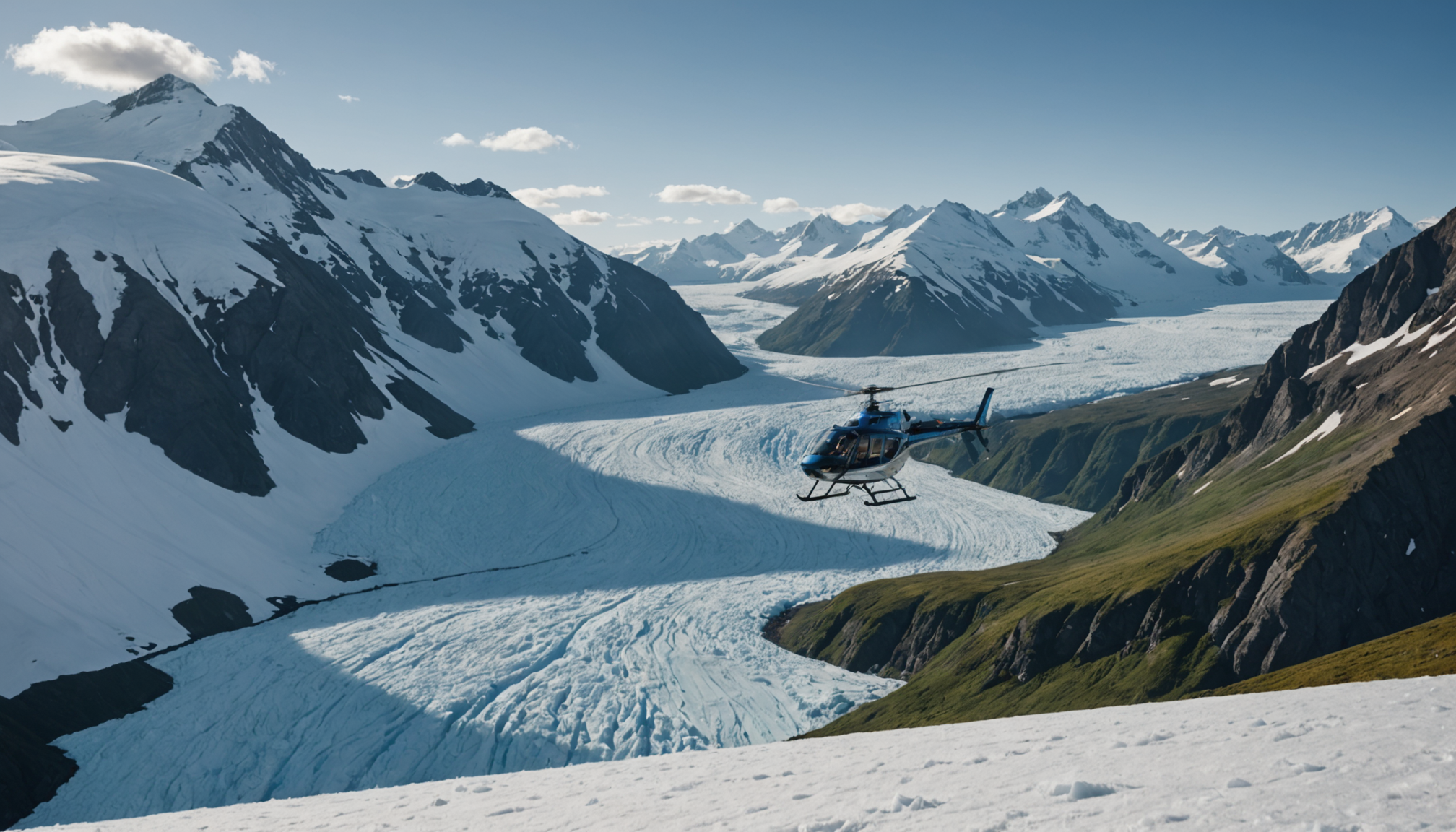 Helicopter landing on an Alaskan peak