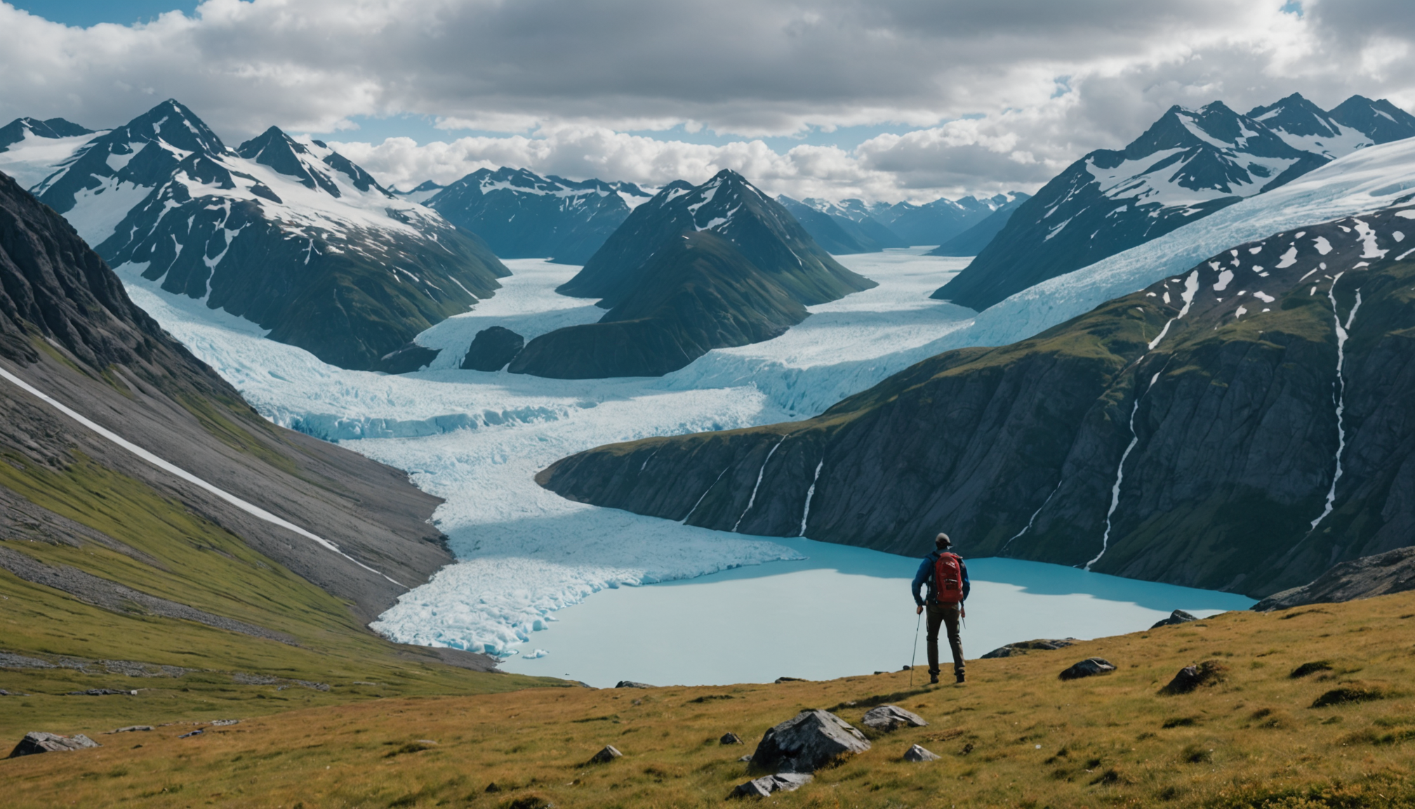 Hiker enjoying a view of the Chugach Mountains