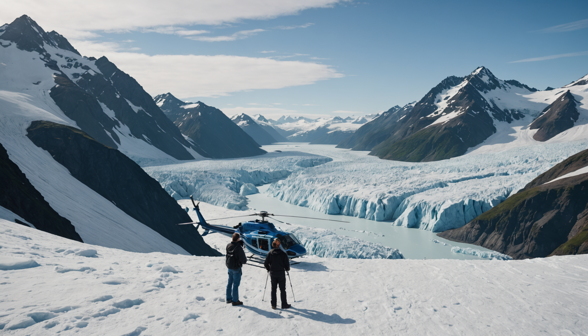 Tourists photographing glaciers from a helicopter