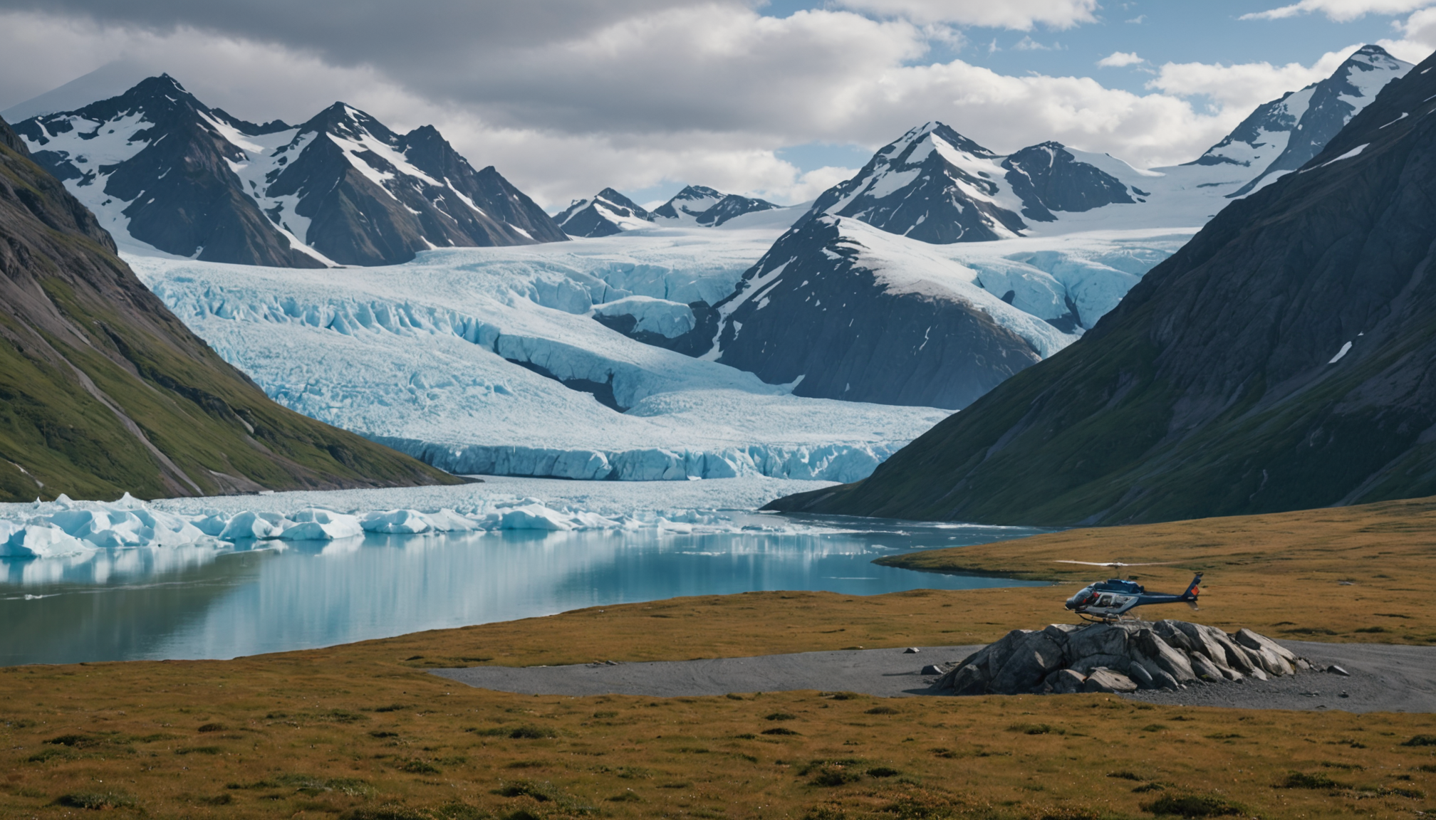 Helicopter landing on a glacier near Girdwood