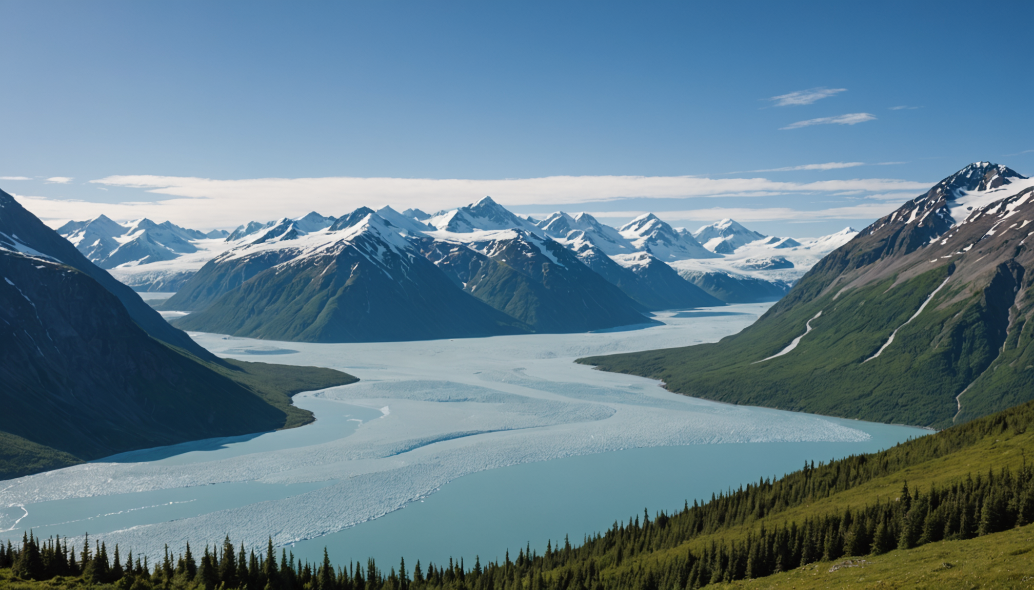 Scenic view of Knik Lake with surrounding mountains
