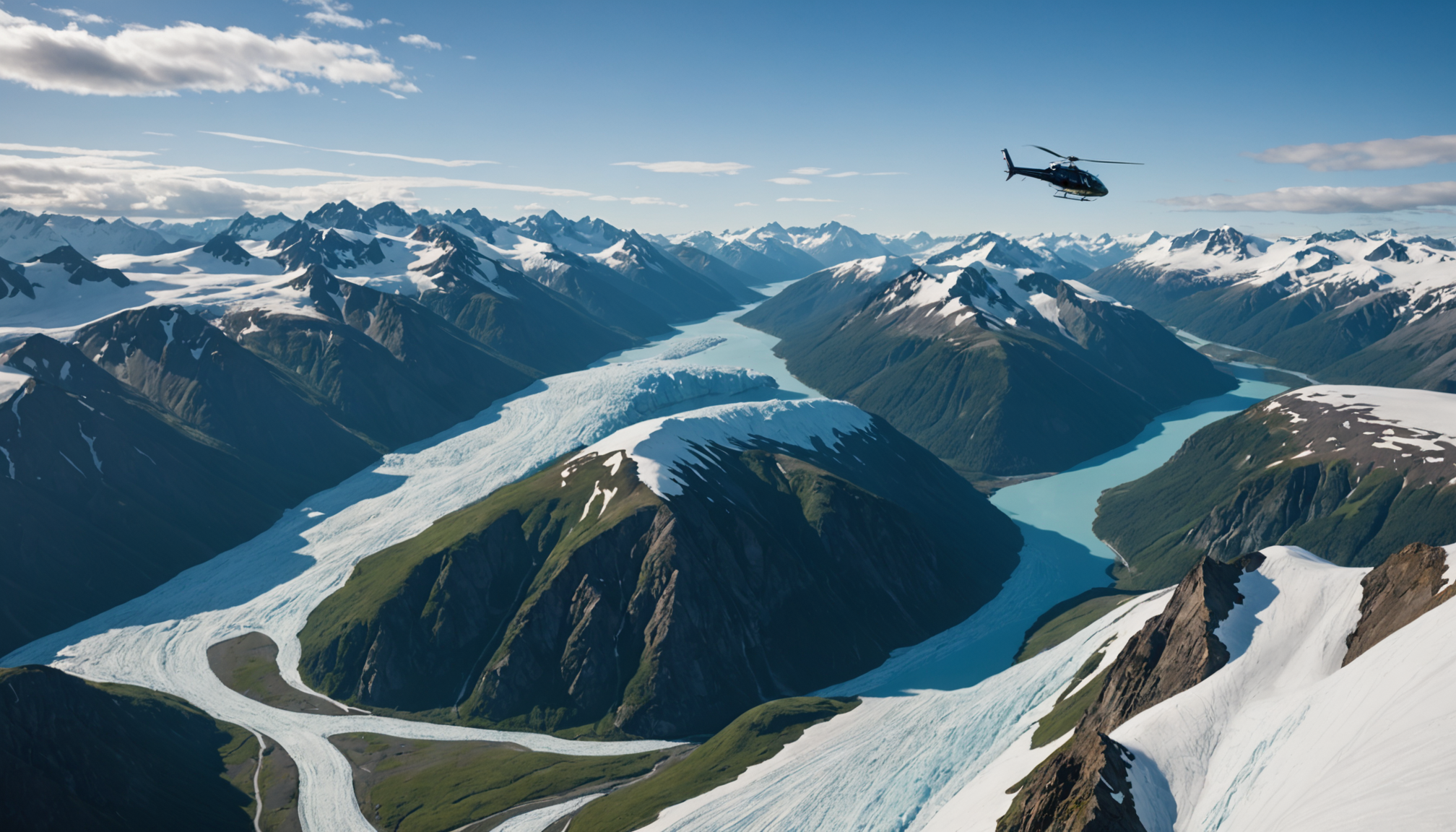 Helicopter flying over the Alaska Range