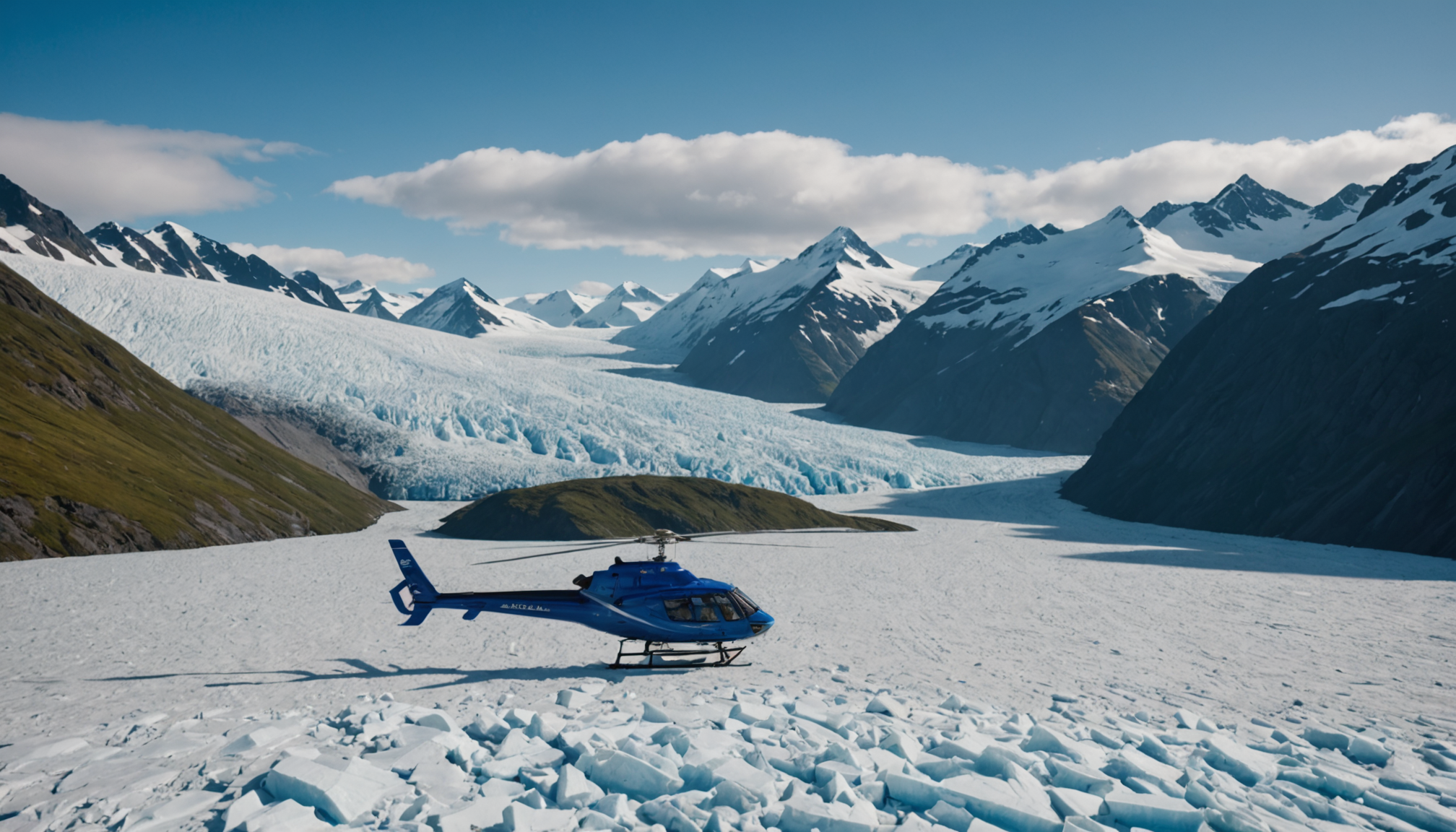 Helicopter landing on a glacier near Knik