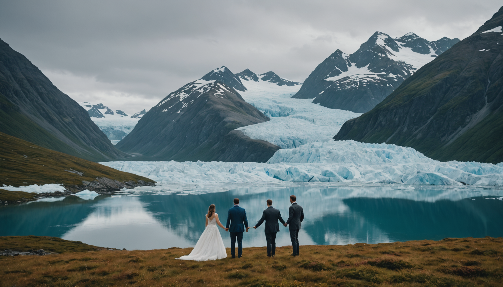 Couple eloping on an Alaska glacier