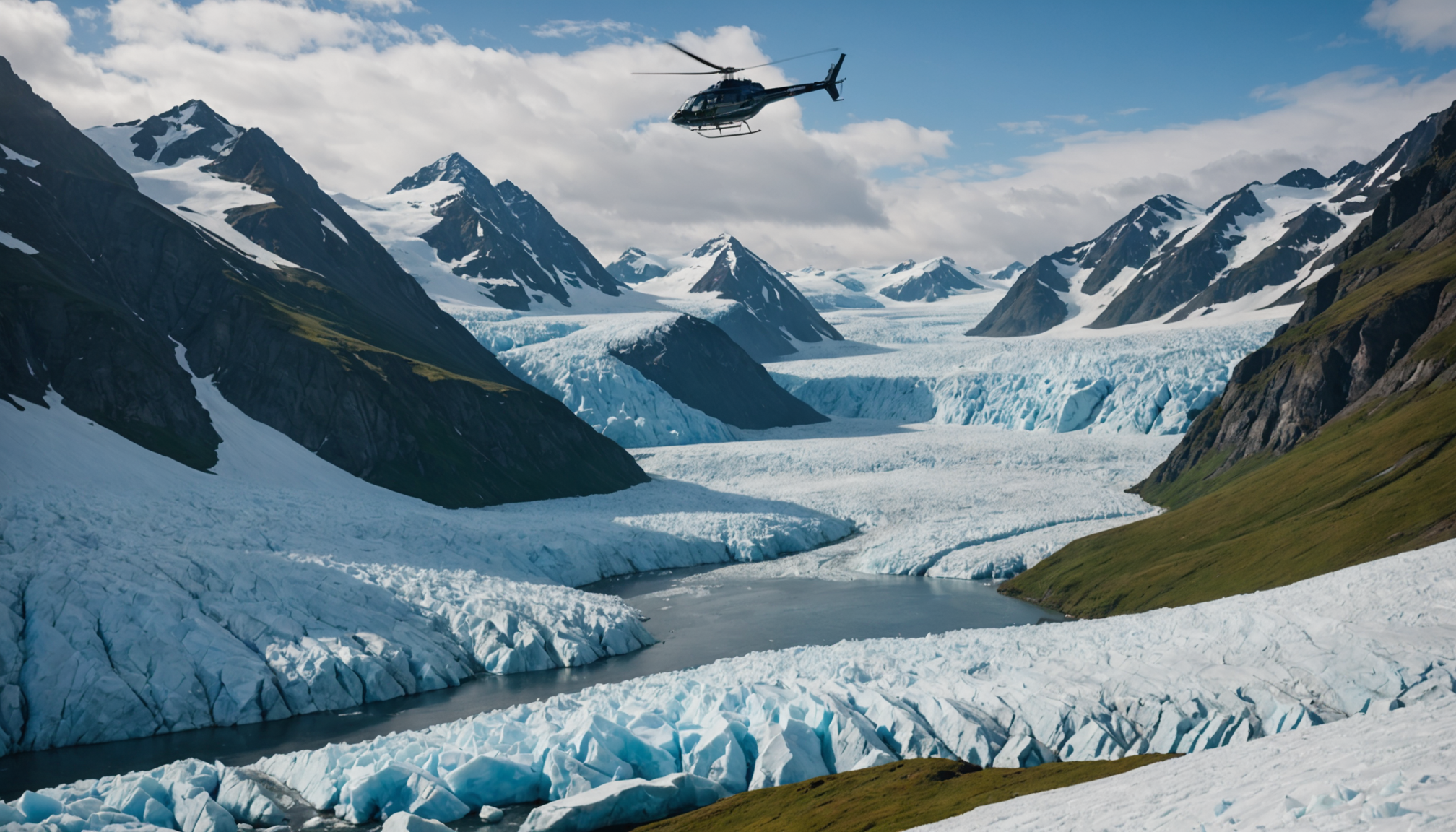 Helicopter landing on an Alaskan glacier