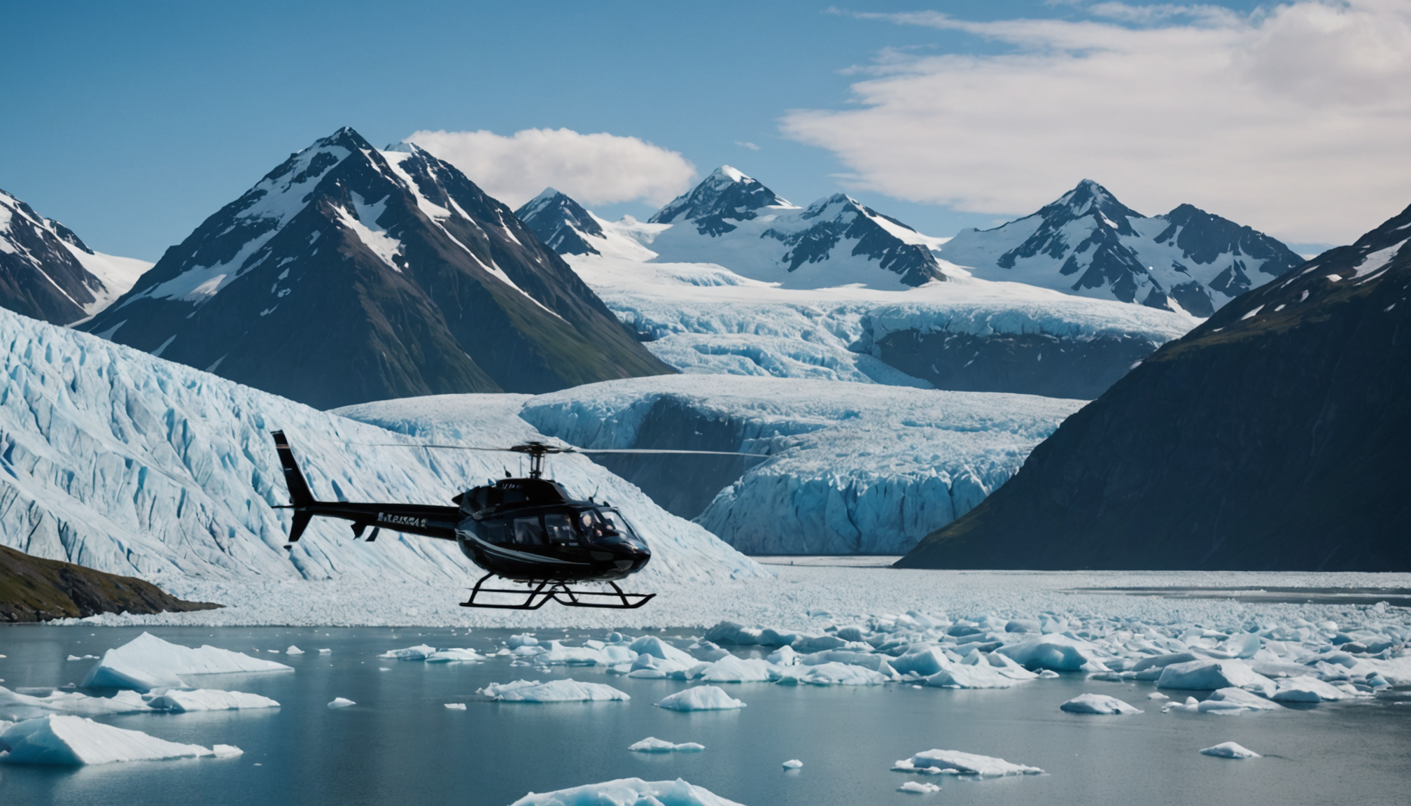 Helicopter landing on Prince William Sound glacier