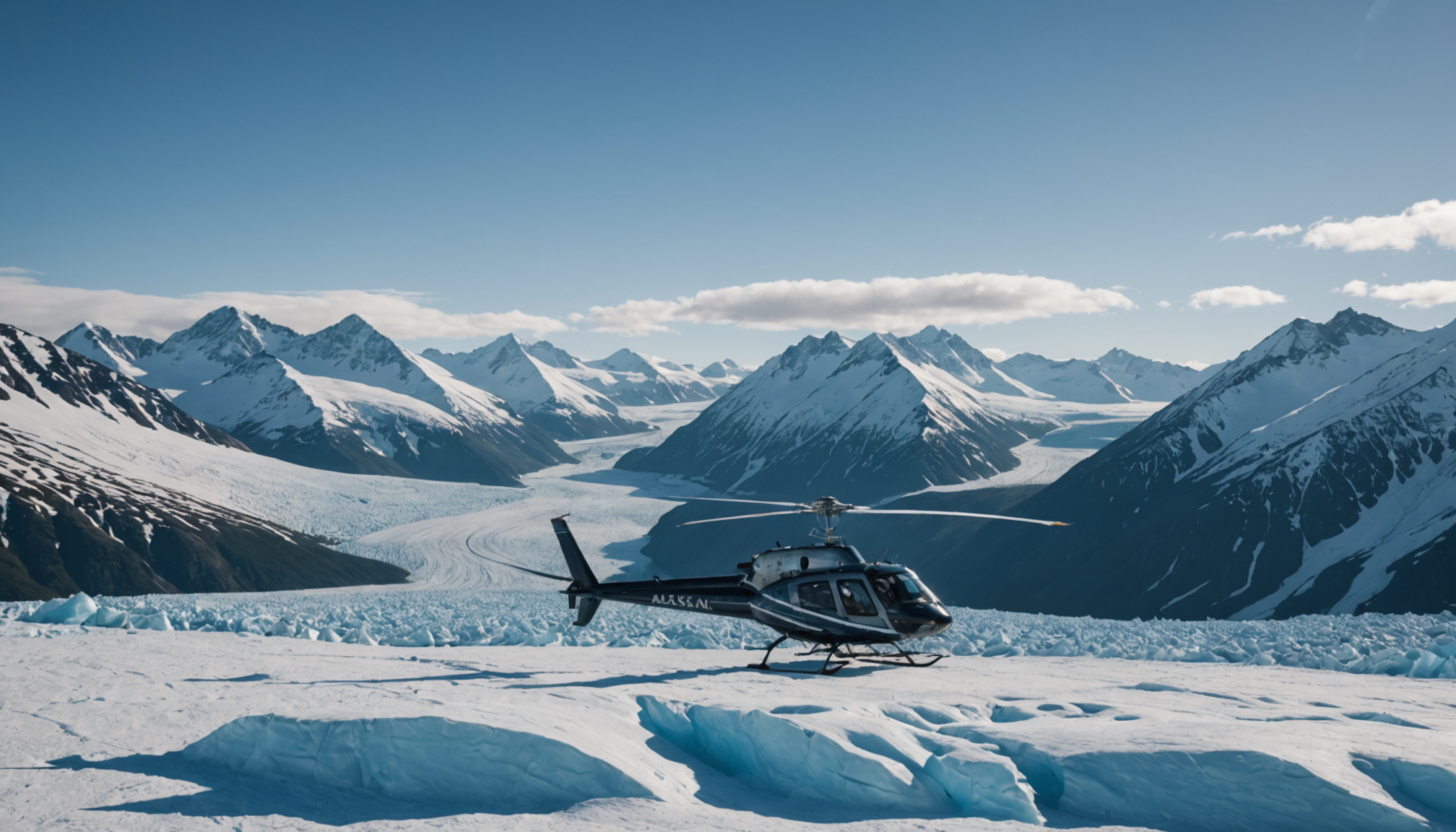 Helicopter landing in the Chugach Mountains