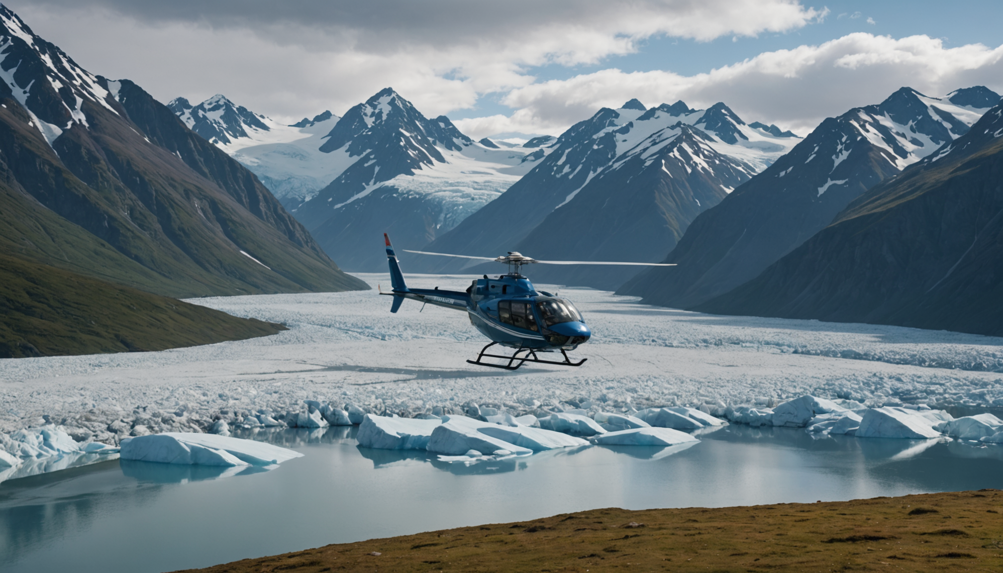 Helicopter landing in the Chugach Mountains