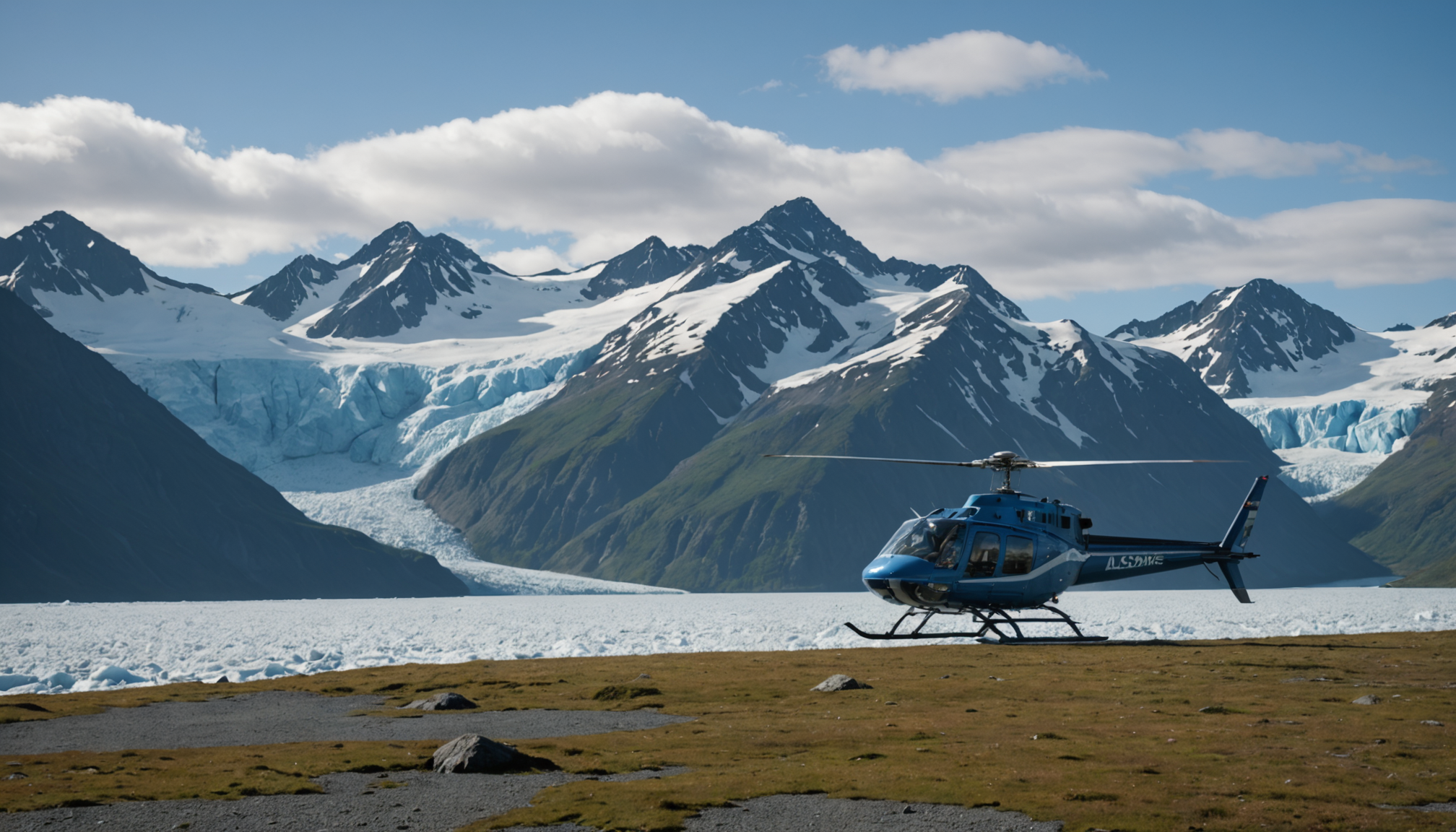 Helicopter preparing for takeoff in Homer, Alaska