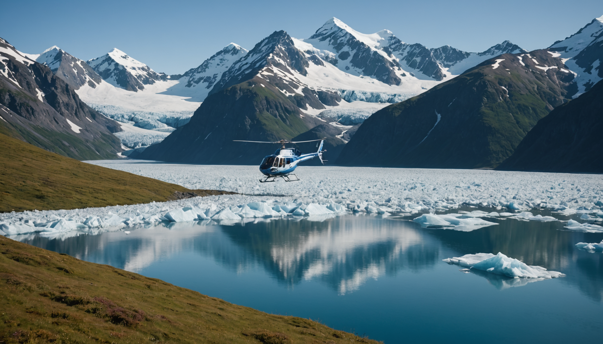 Helicopter Landing in Alaska Wilderness