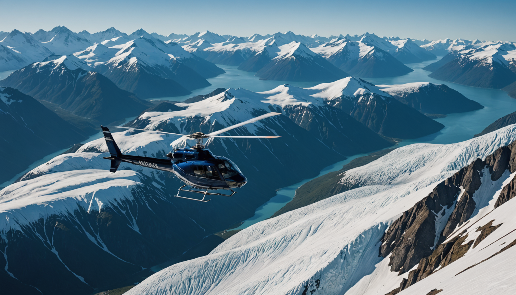 Helicopter flying over Chugach Mountains