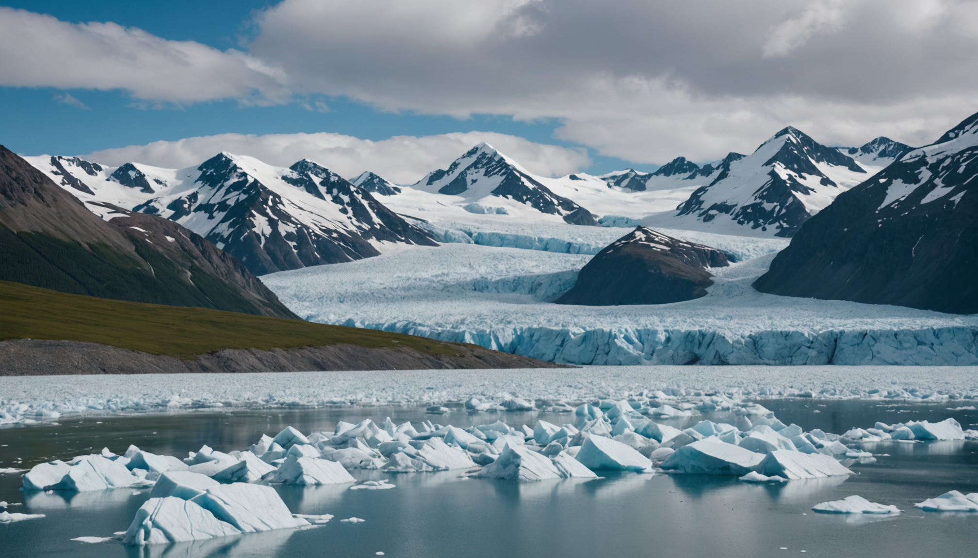 Helicopter landing on a glacier with a panoramic view of the Alaskan wilderness