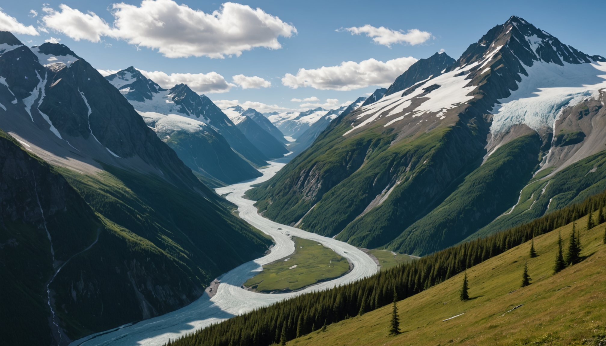 View of Girdwood Valley from a helicopter