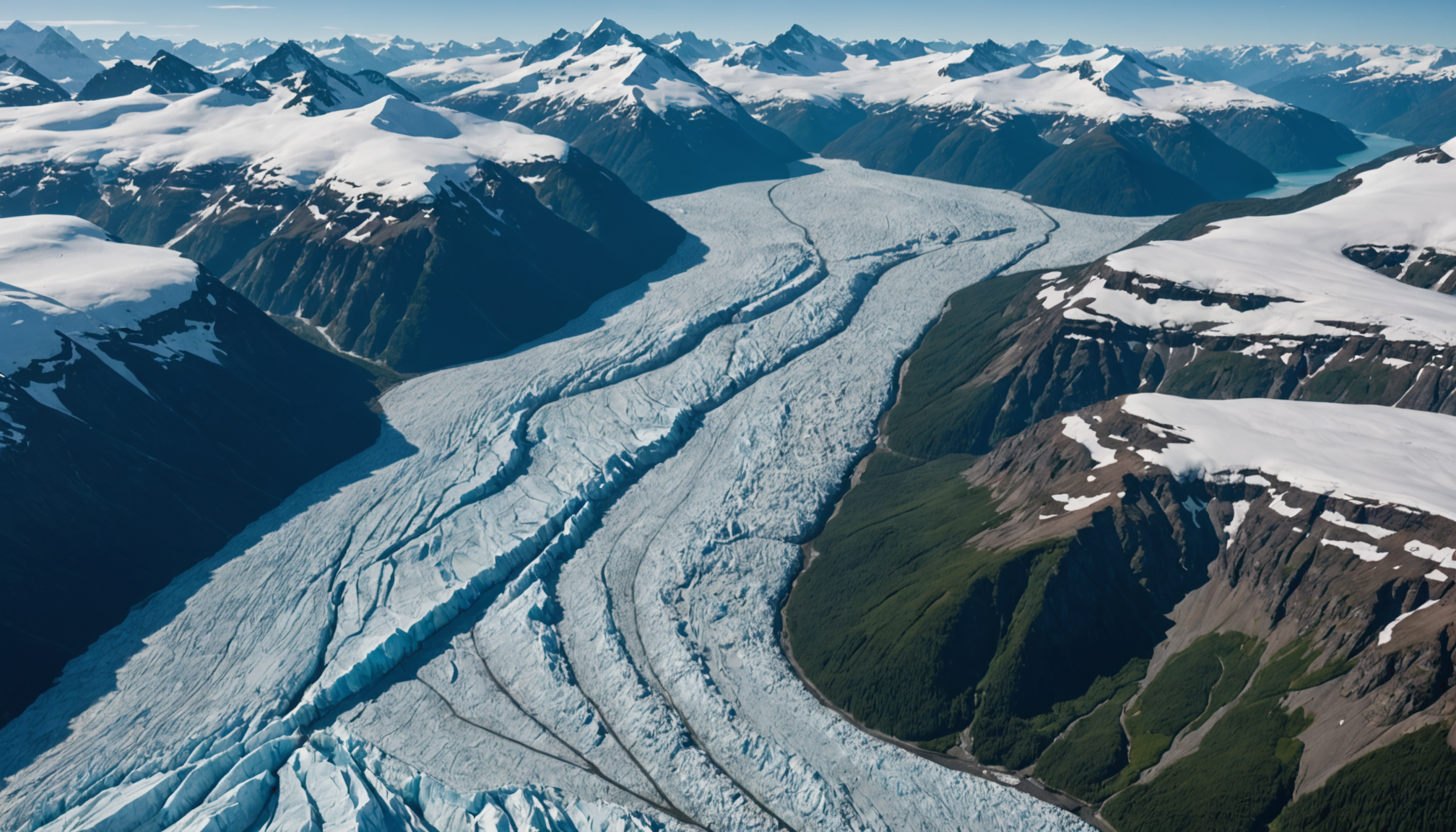 Aerial view of Columbia Glacier with helicopter