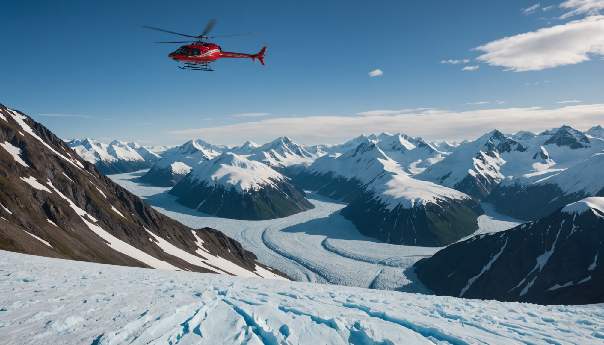 Helicopter landing on a Denali glacier