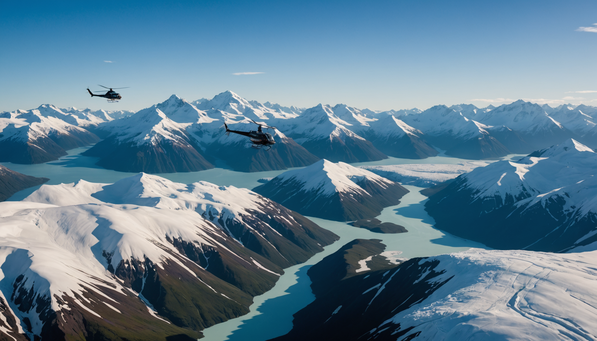 Helicopter flying over Denali National Park