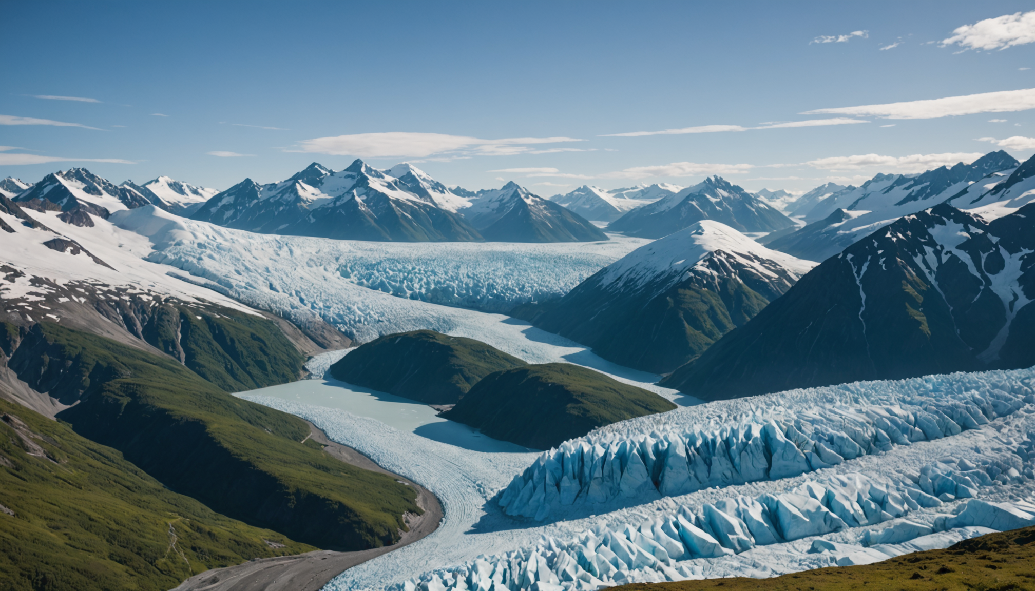 Majestic view of Knik Glacier with helicopter landing area