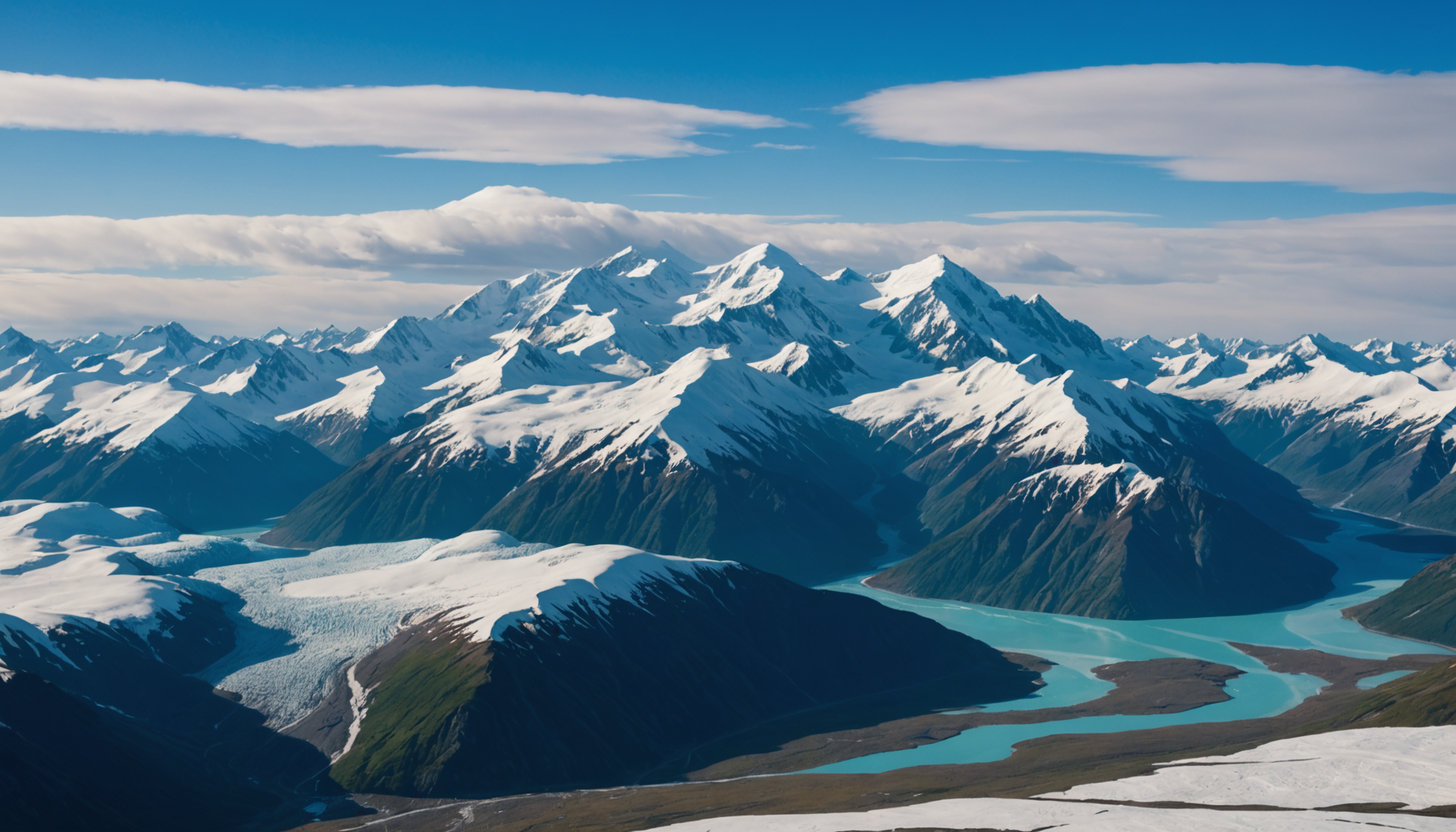 Aerial view of Denali's peaks and glaciers