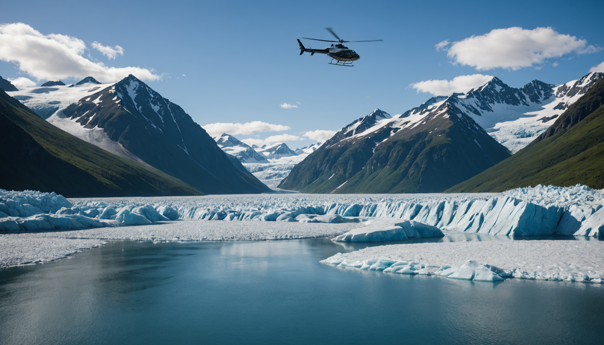 Airboat approaching the face of Taku Glacier