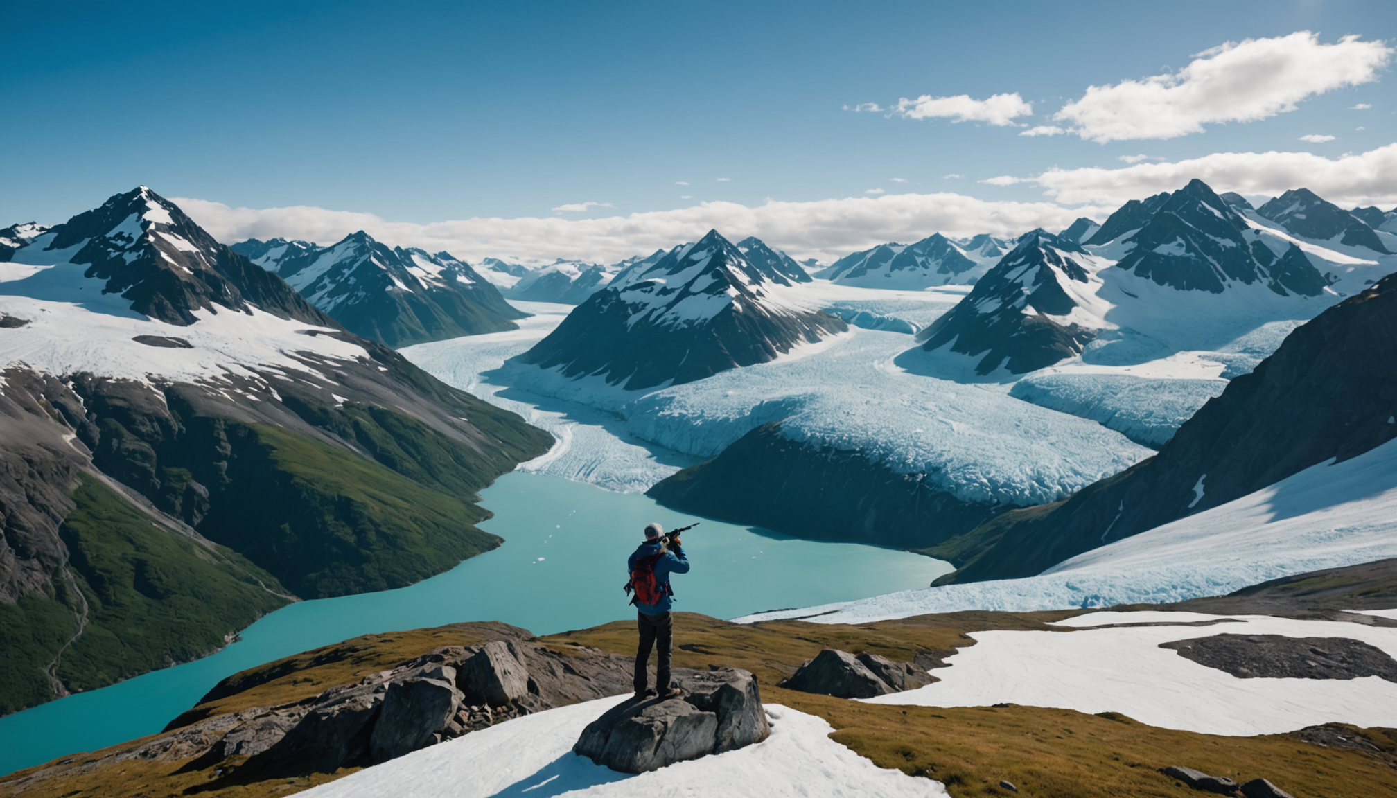 Tourists capturing photos of the Matanuska Valley from a helicopter