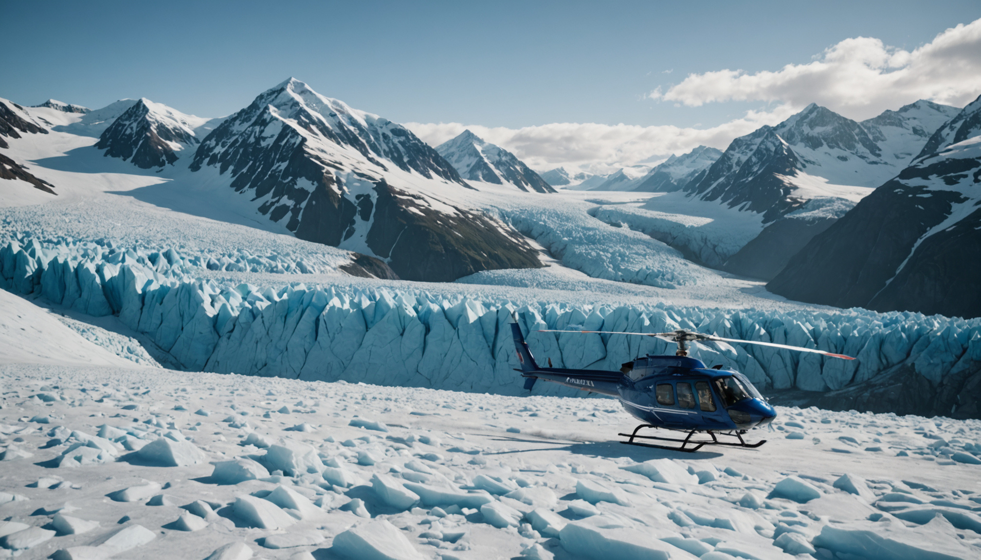 Helicopter landing near a glacier
