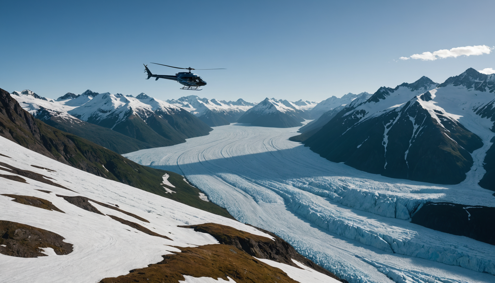 Helicopter landing in the Chugach Mountains