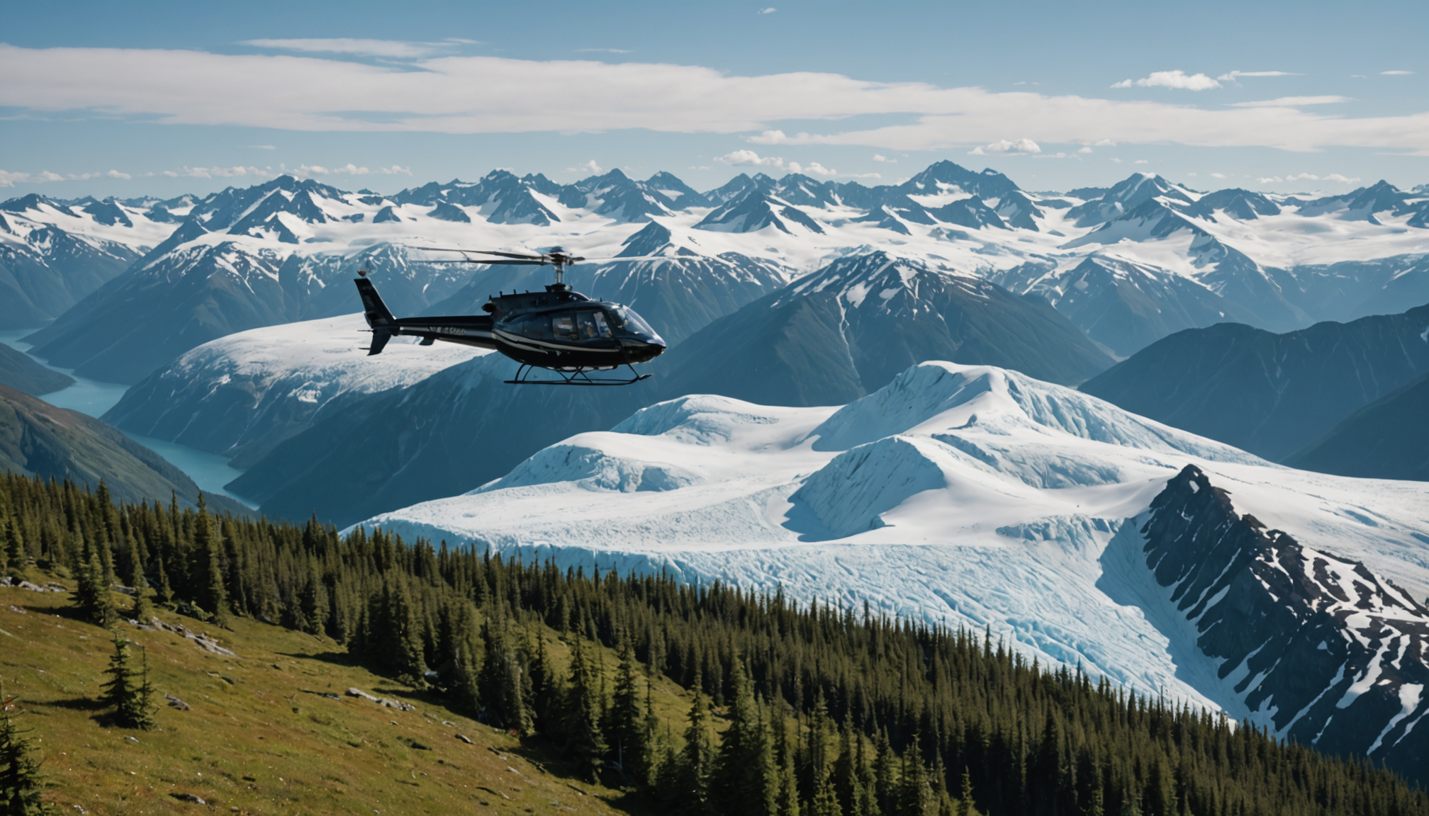 Helicopter over the Black Hills of Alaska