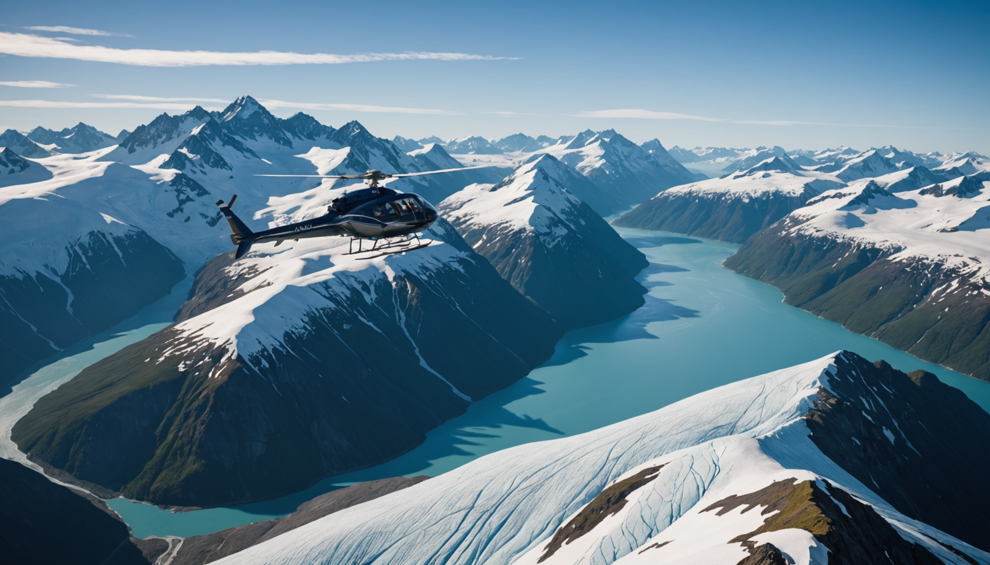 Helicopter over the Chugach Mountains during winter