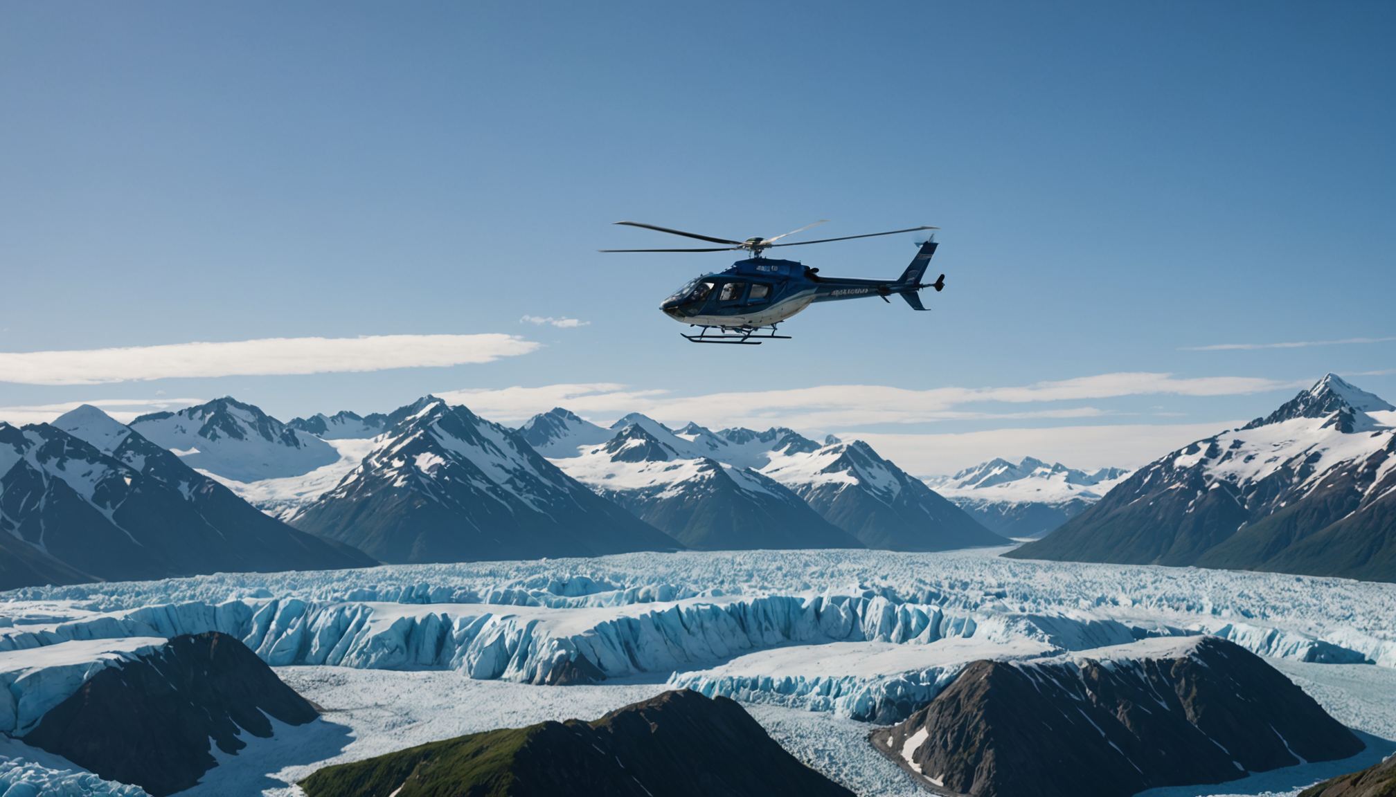 Helicopter flying over Chugach Mountains