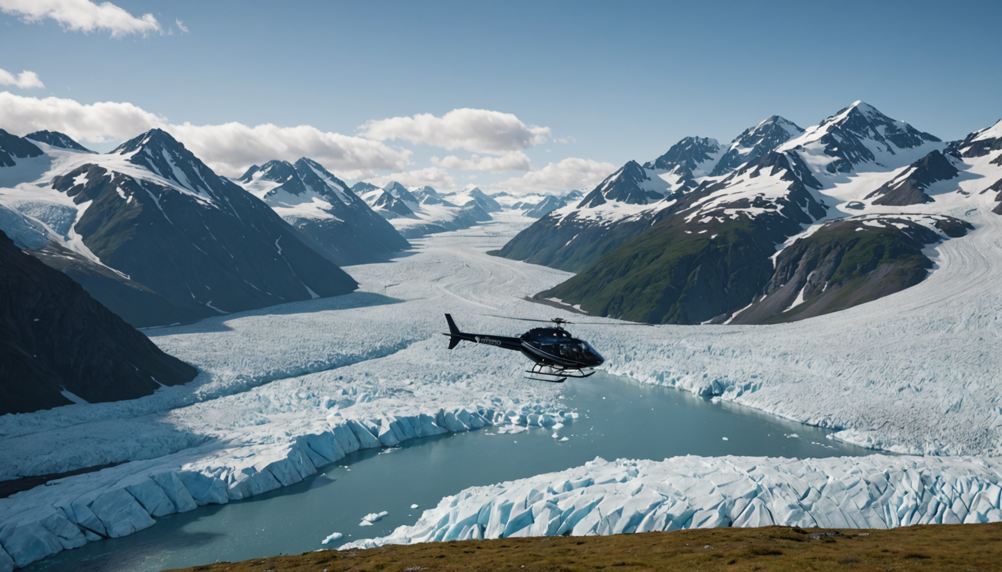 Helicopter landing on an Alaskan glacier