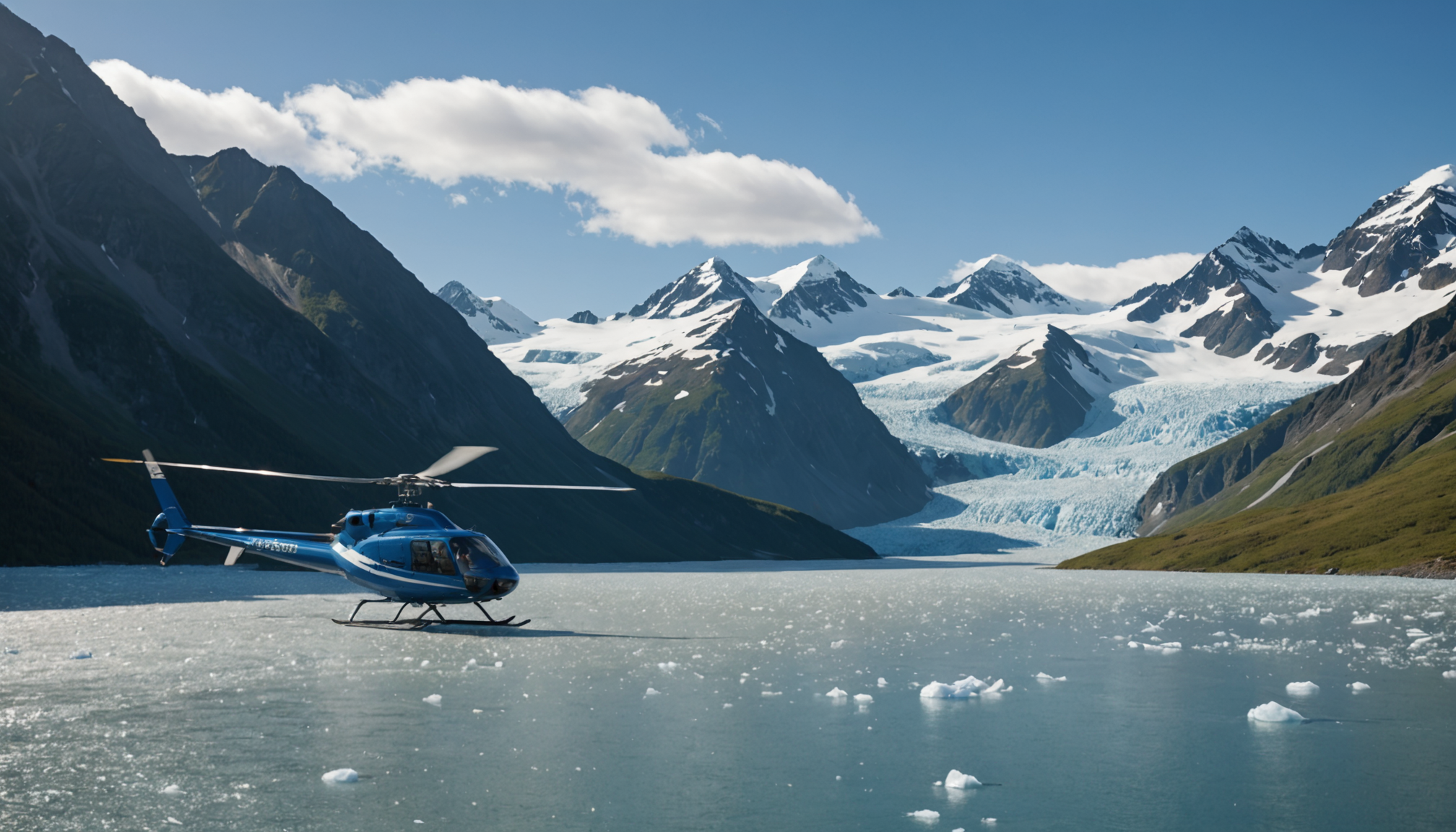 Helicopter landing in the Chugach Mountains