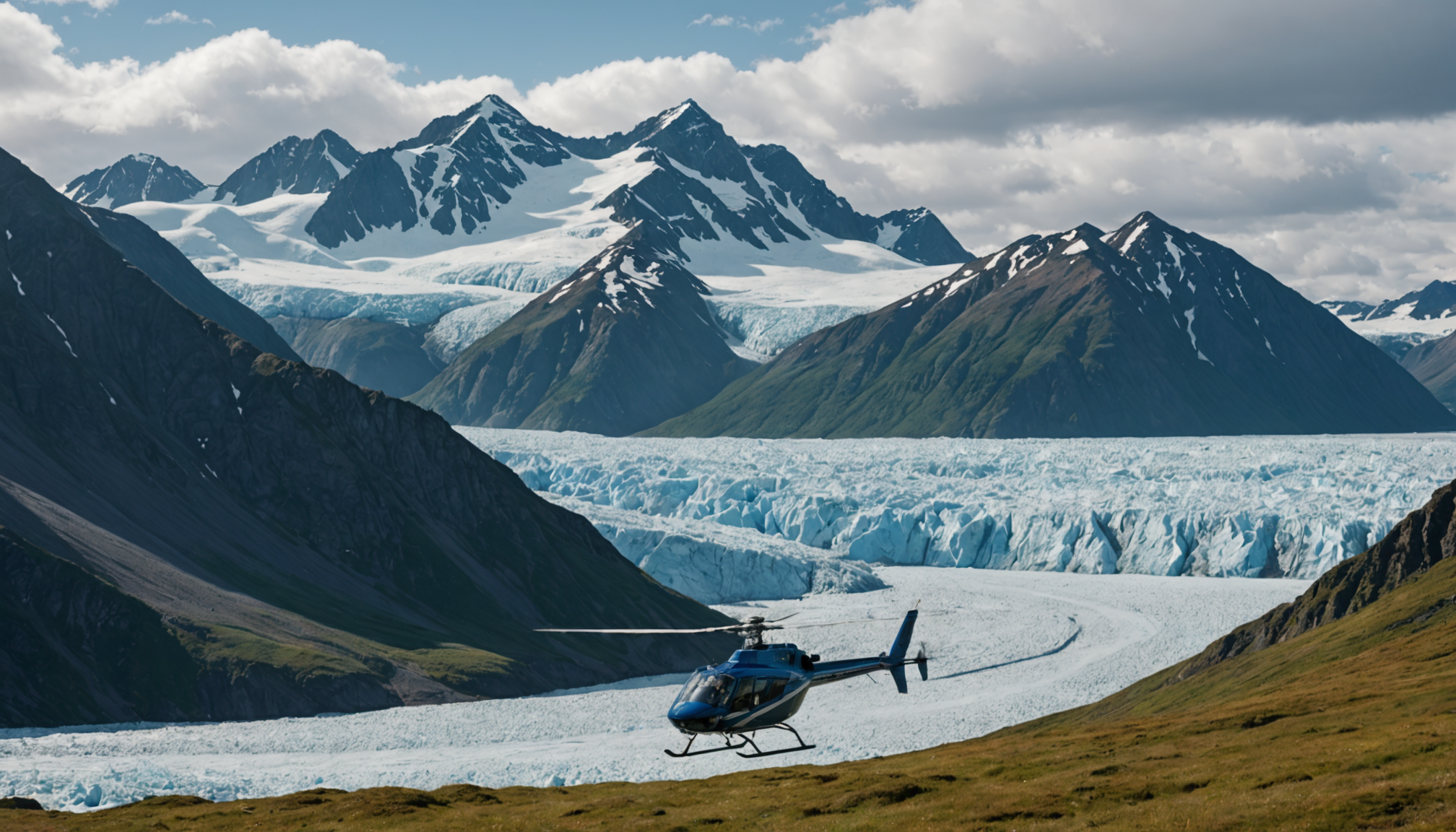 Helicopter landing in the Chugach Mountains