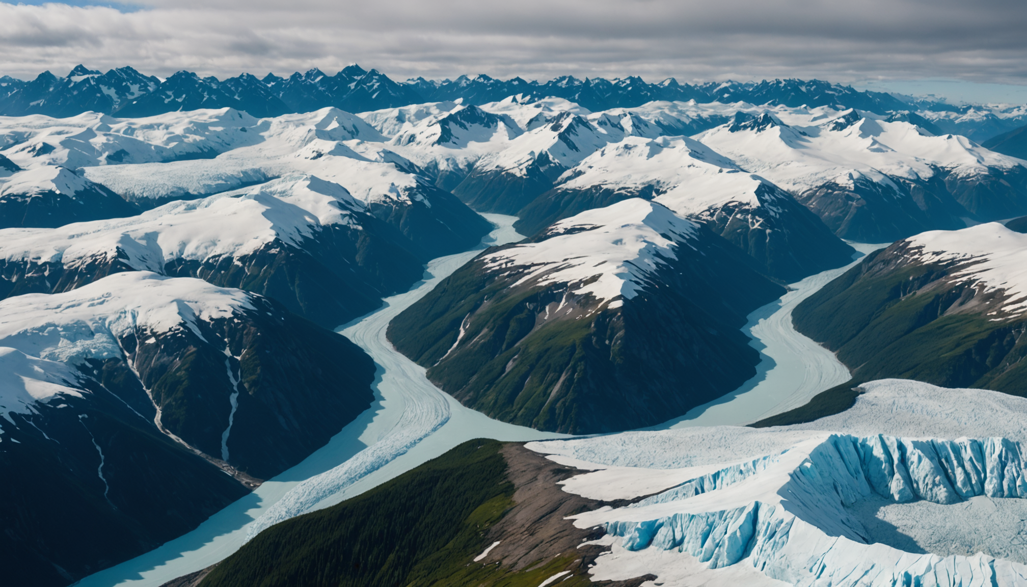 Aerial view of glaciers in Alaska