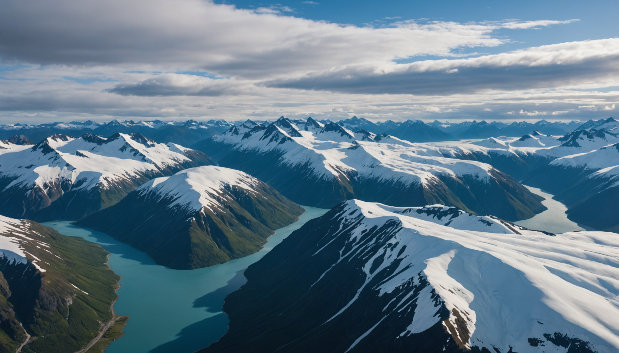 Aerial view of Chugach Mountains with glaciers