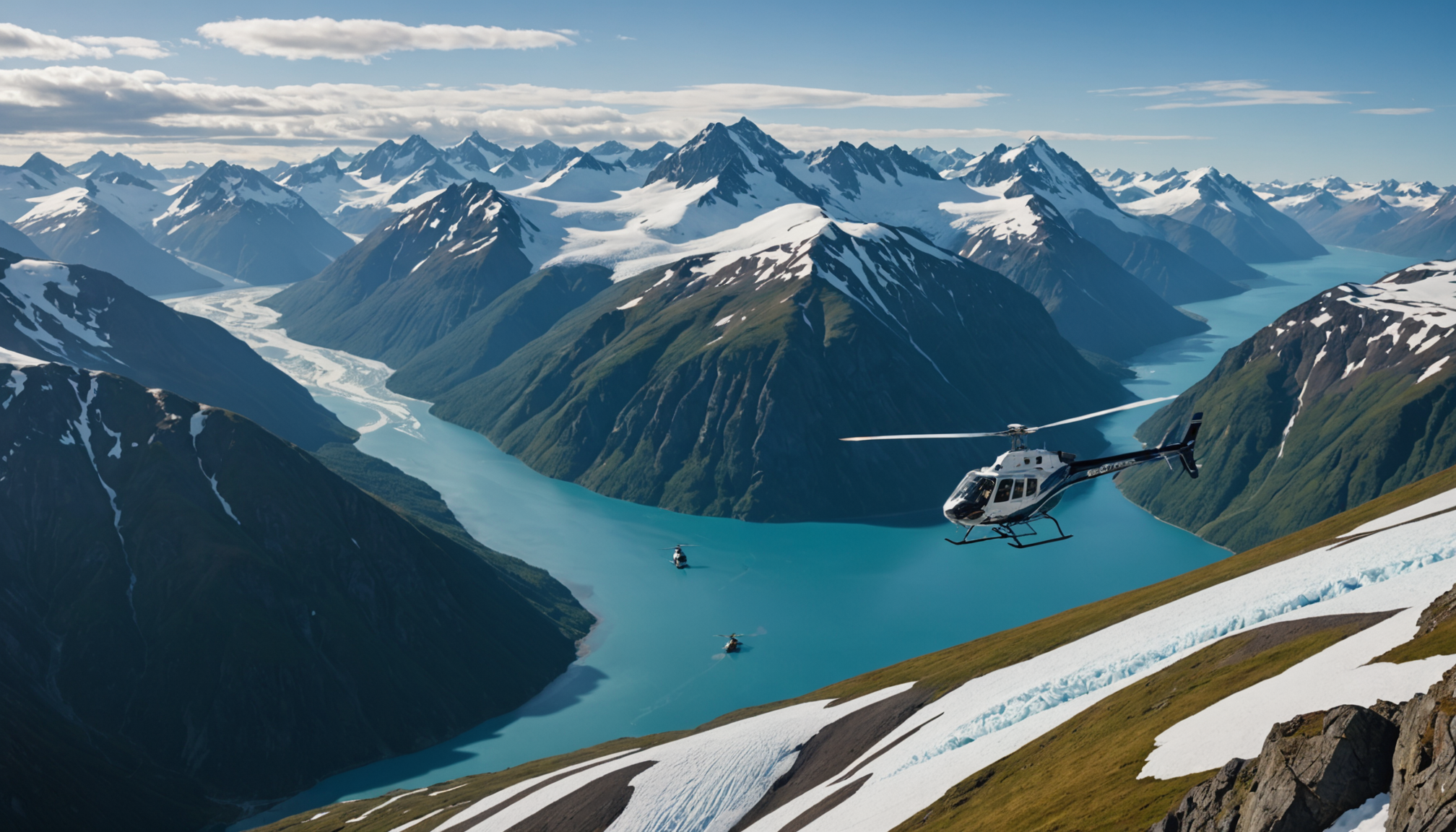 Helicopter over Chugach Mountains
