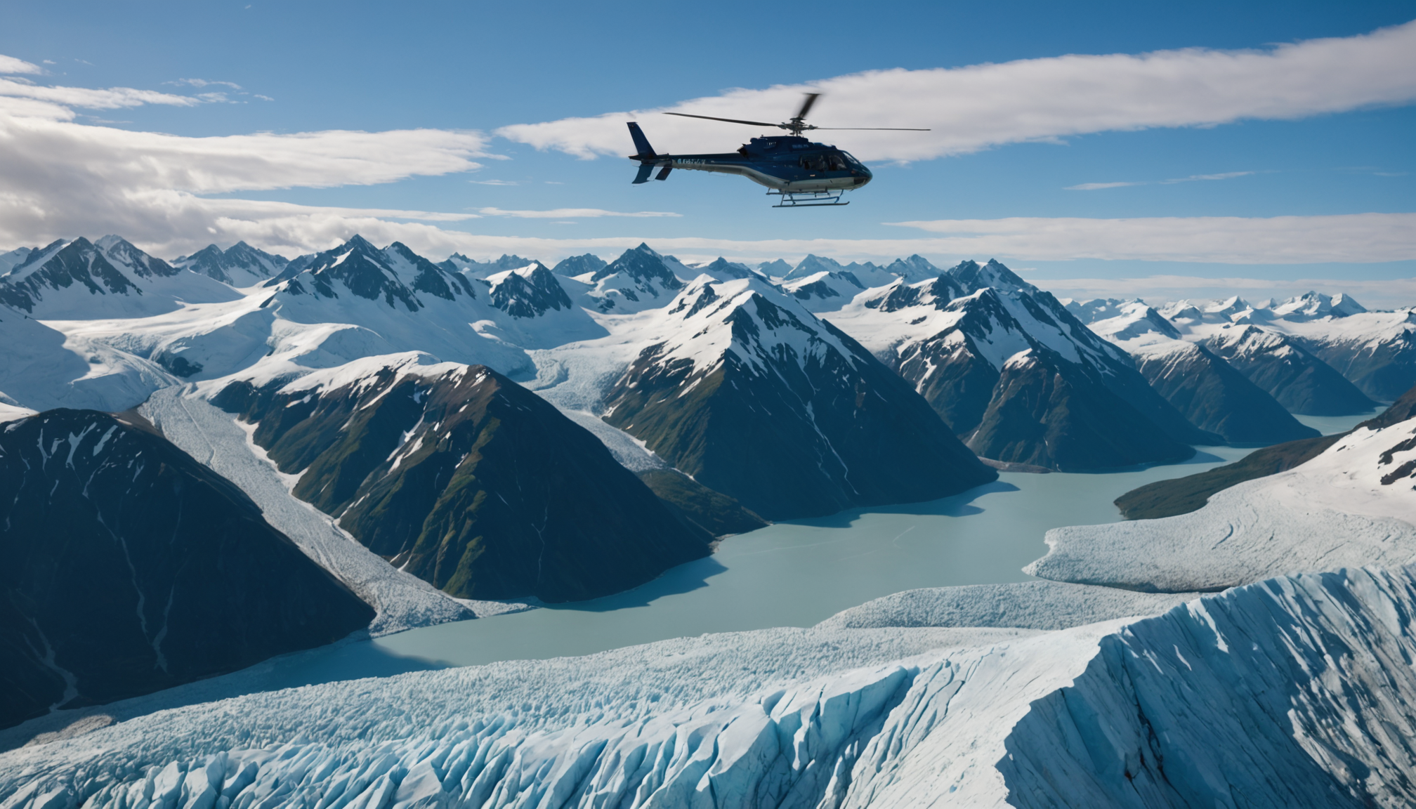 Helicopter flying over Knik Glacier
