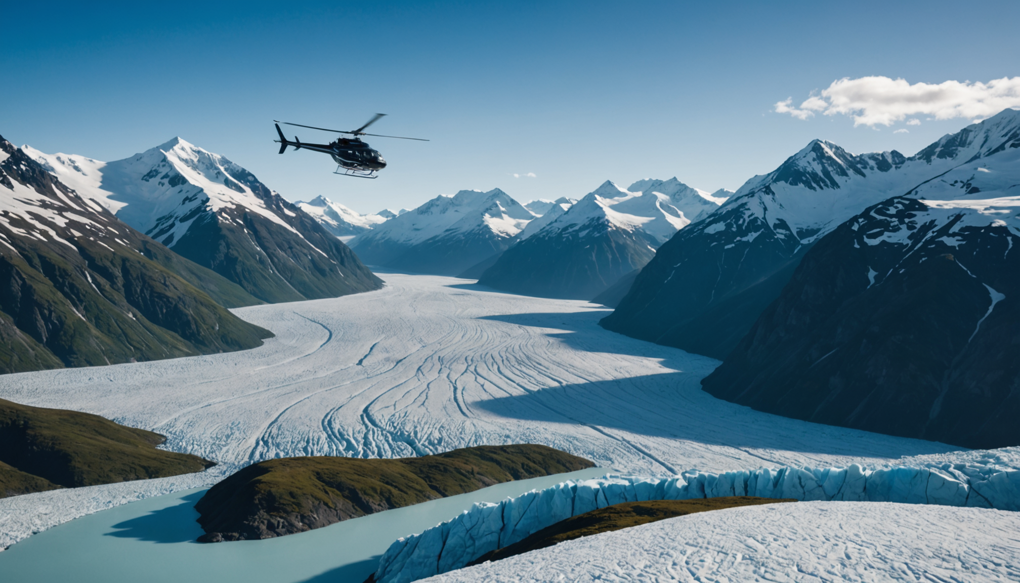 Helicopter hovering over Knik Glacier