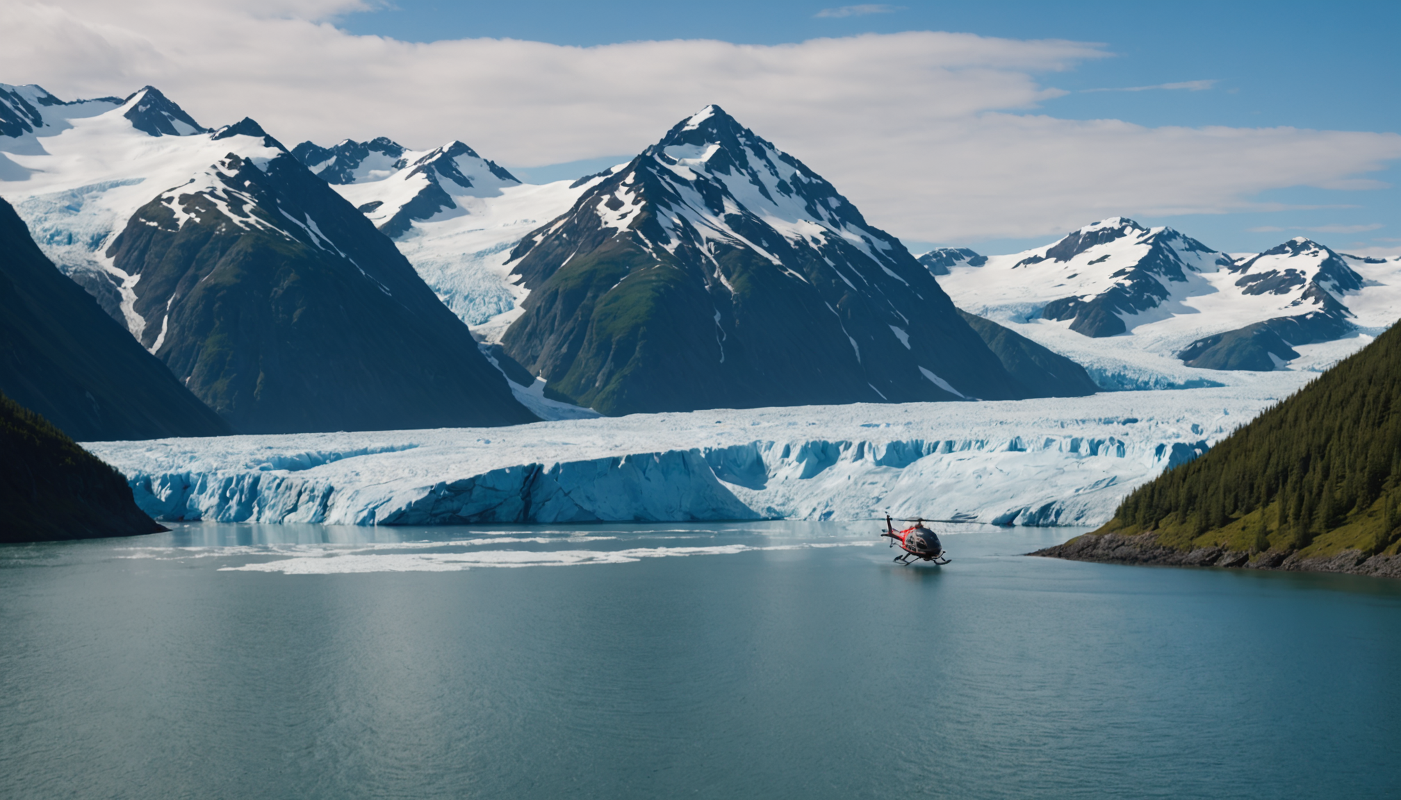 A cruise ship navigating the Inside Passage with snow-capped mountains in the background