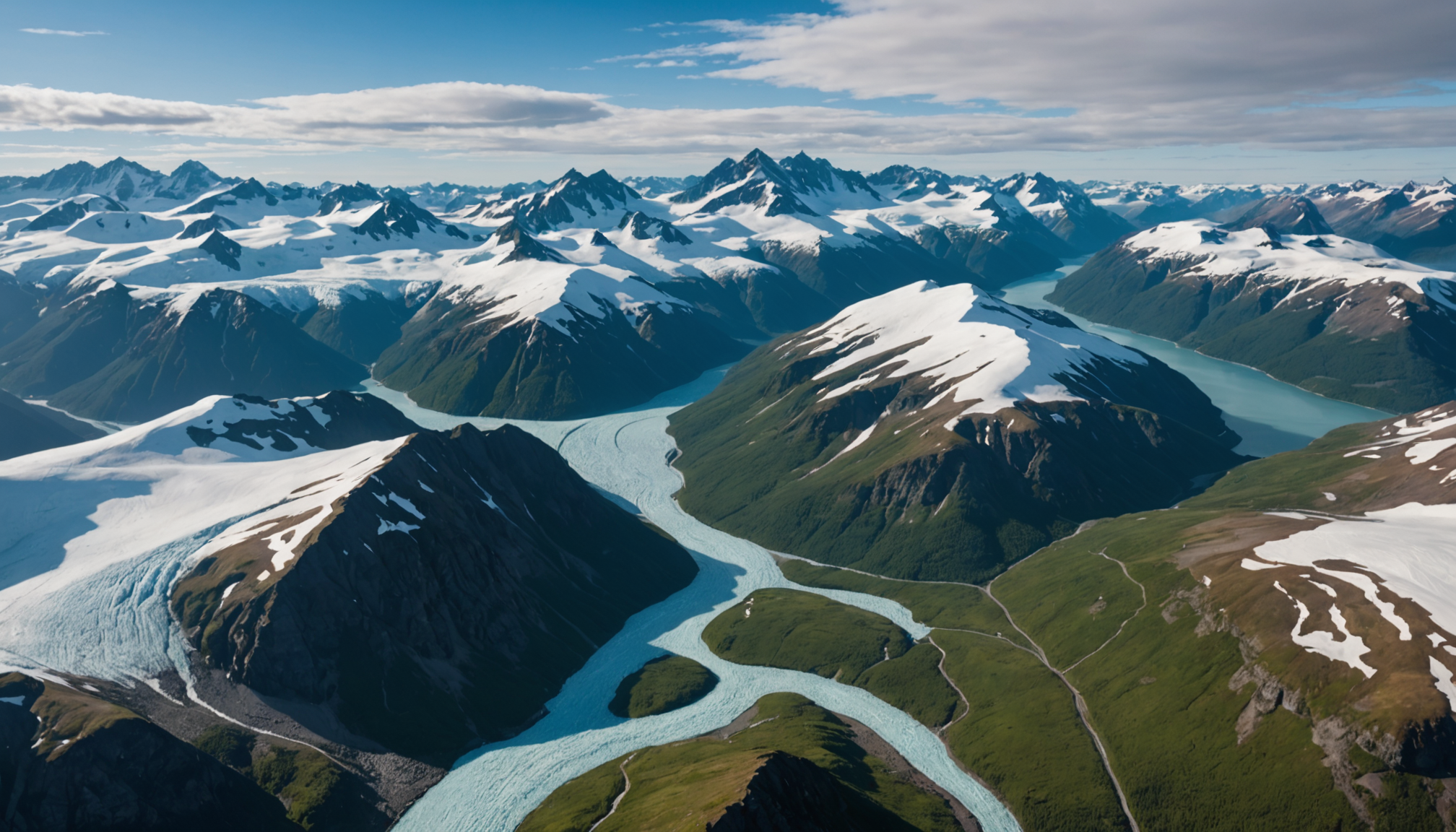 View from a helicopter of the Chugach Mountains