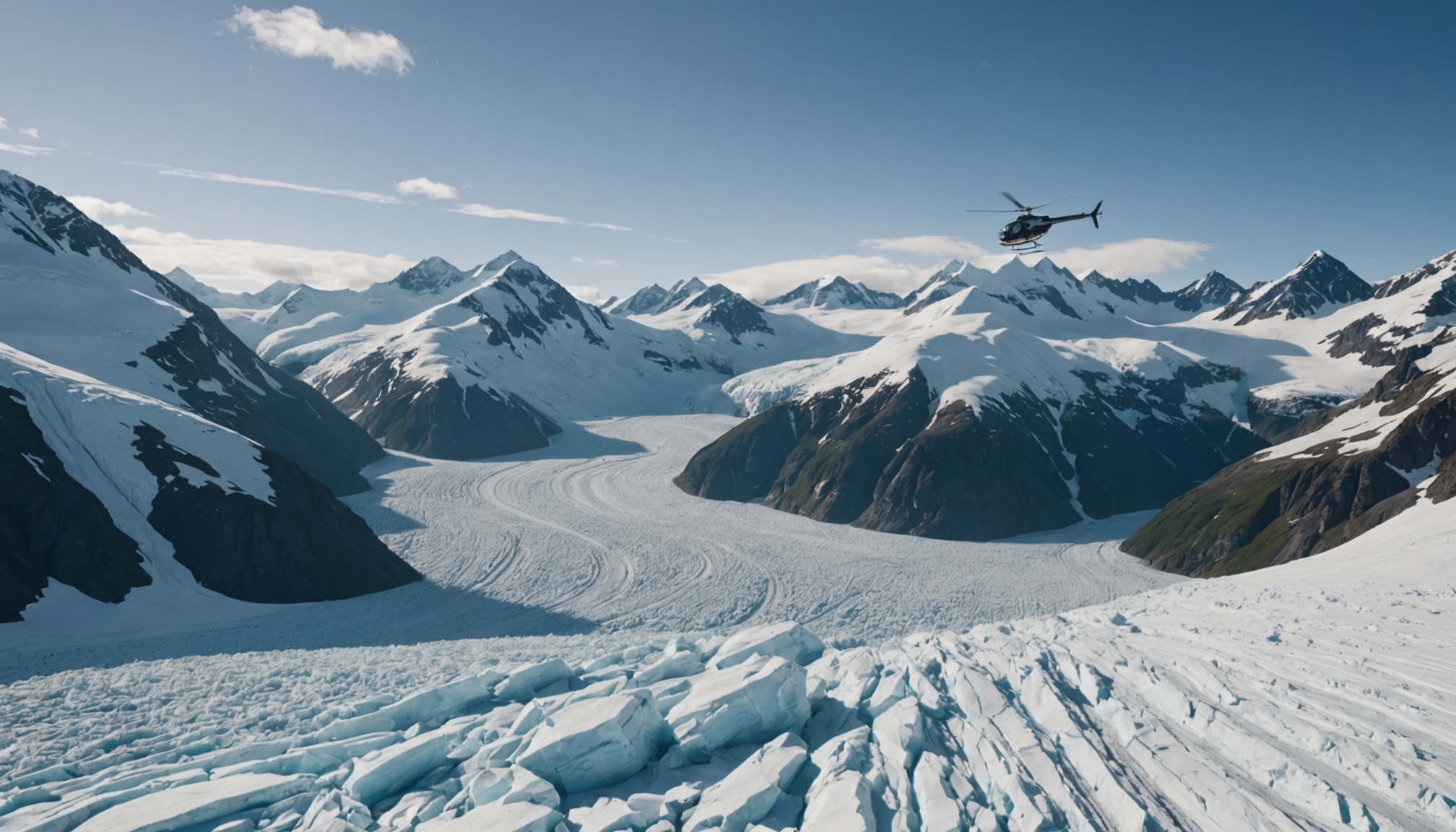 Helicopter landing on an Alaskan glacier