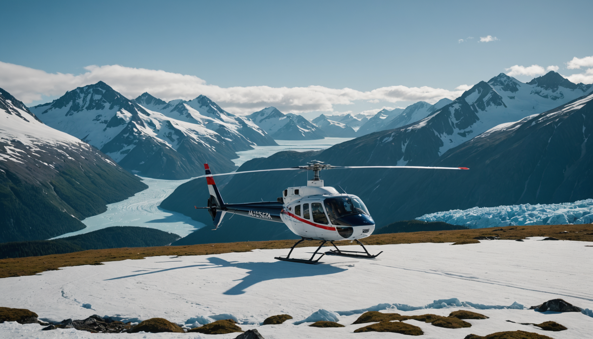 Helicopter preparing for takeoff in Alaska